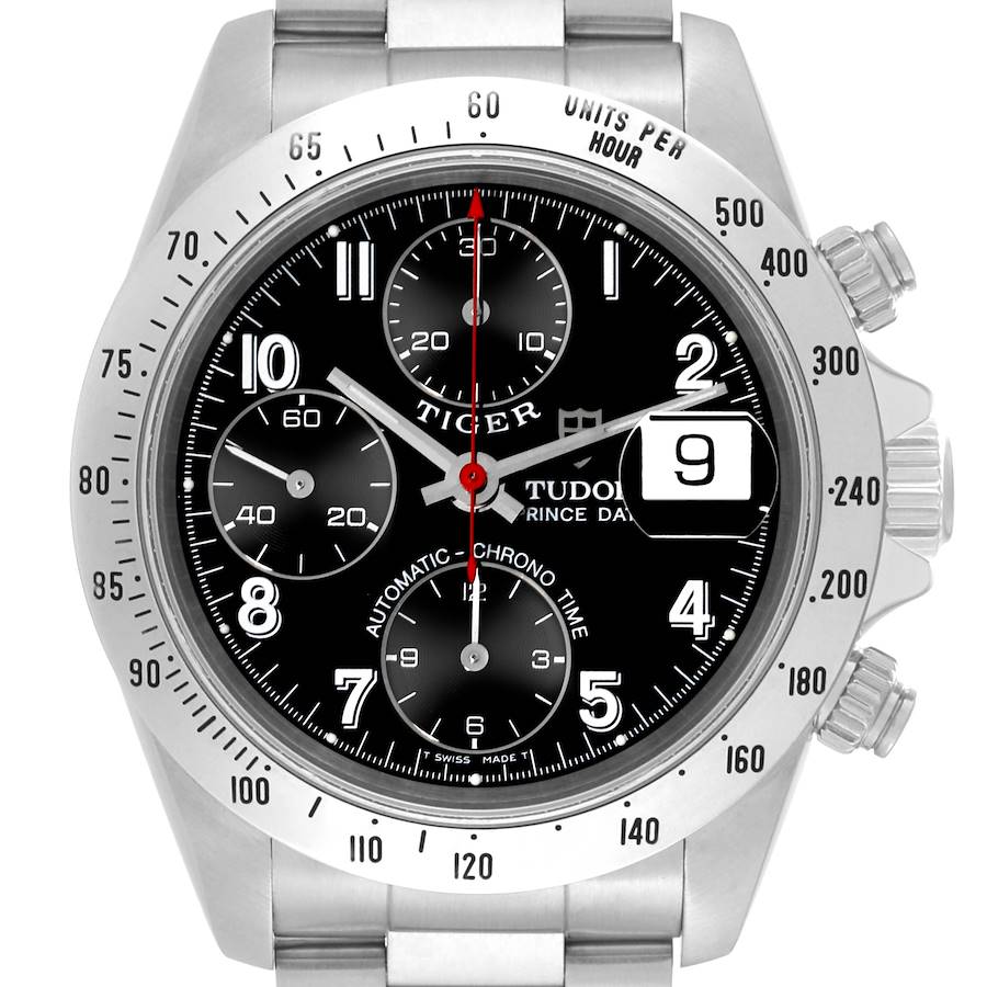 Tudor Prince Black Dial Chronograph Steel Mens Watch 79280 Box Papers SwissWatchExpo