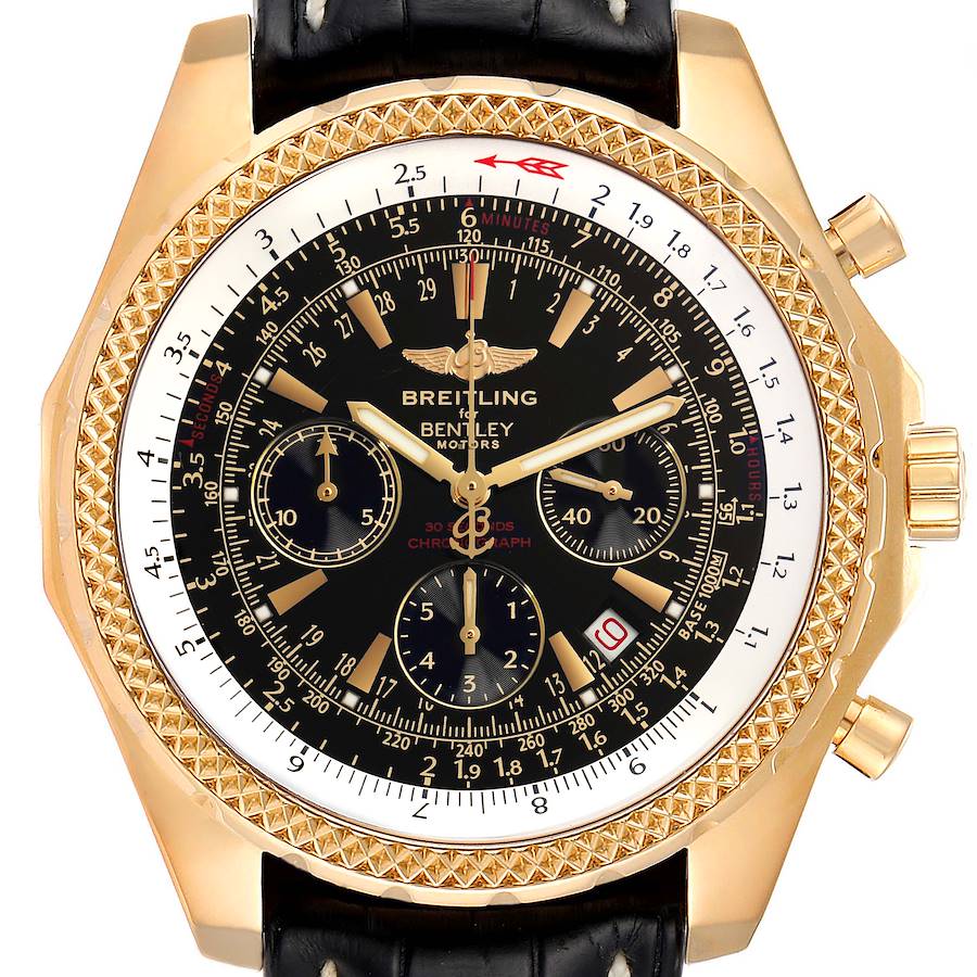 Breitling Bentley Yellow Gold Black Dial Chronograph Mens Watch K25362 SwissWatchExpo