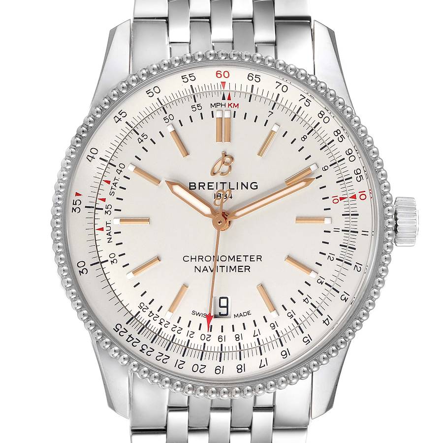 Breitling Navitimer 1 Silver Dial 41mm Steel Mens Watch A17326 Box Card SwissWatchExpo