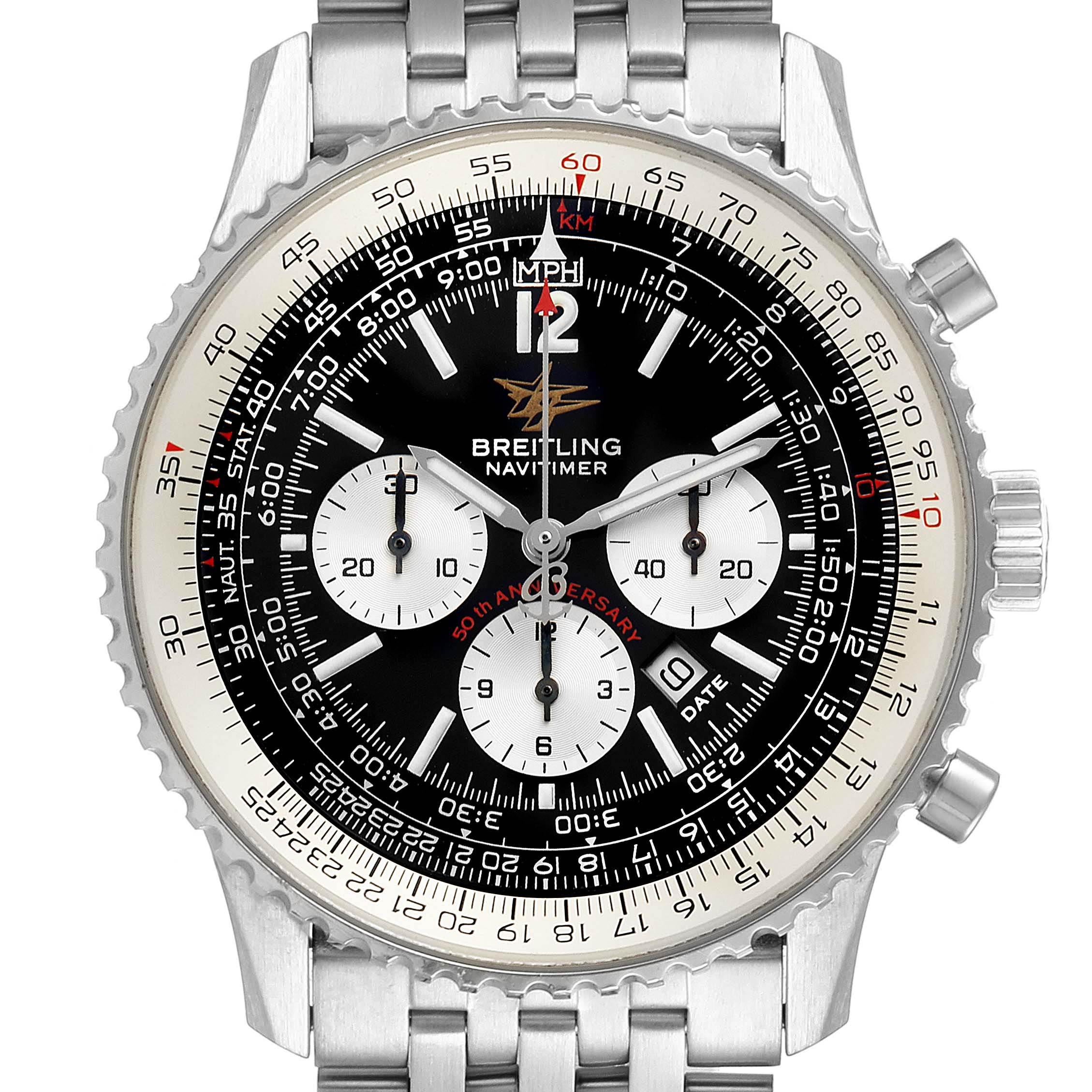 Breitling Navitimer 50th Anniversary Black Dial Steel Mens Watch A41322 ...