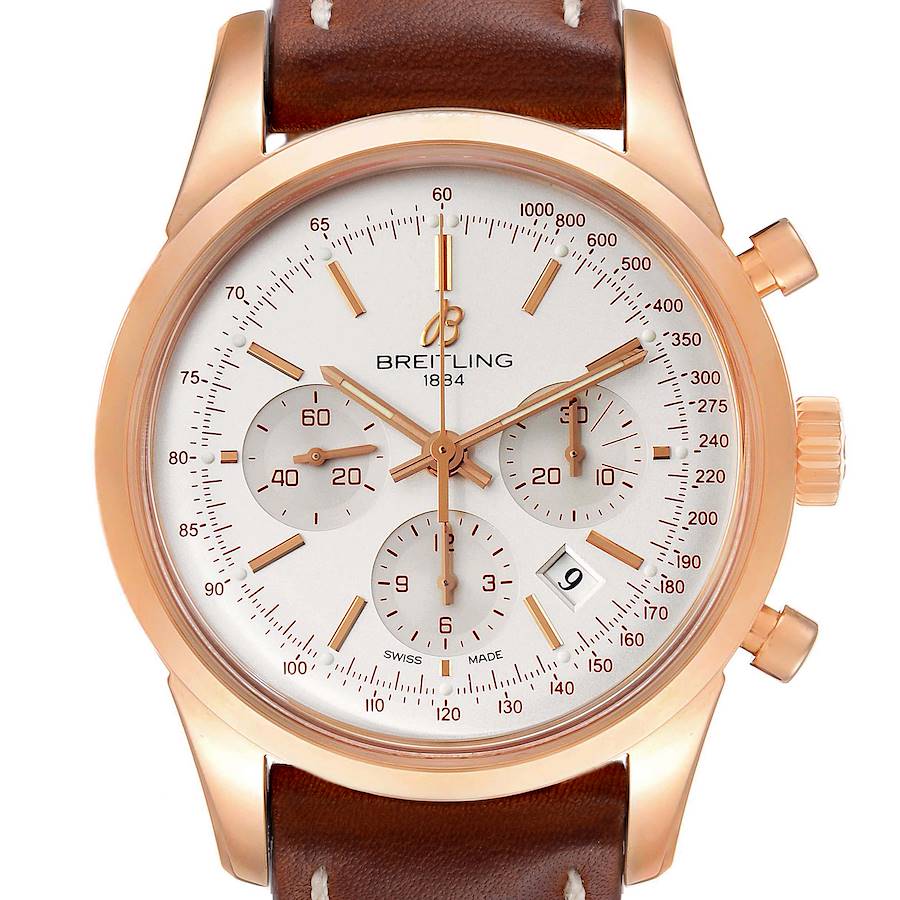 Breitling Transocean 43mm 18k Rose Gold Mens Watch RB0152 SwissWatchExpo