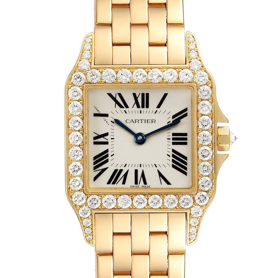 Cartier Santos Demoiselle Yellow Gold Diamond Midsize Ladies Watch WF9002Y7 SwissWatchExpo