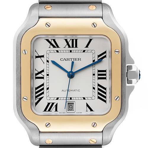 Photo of Cartier Santos Large Steel Yellow Gold Mens Watch W2SA0006 Box Card