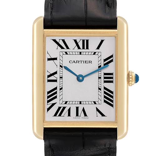 Photo of Cartier Tank Solo Yellow Gold Steel Black Strap Mens Watch W1018855 Card