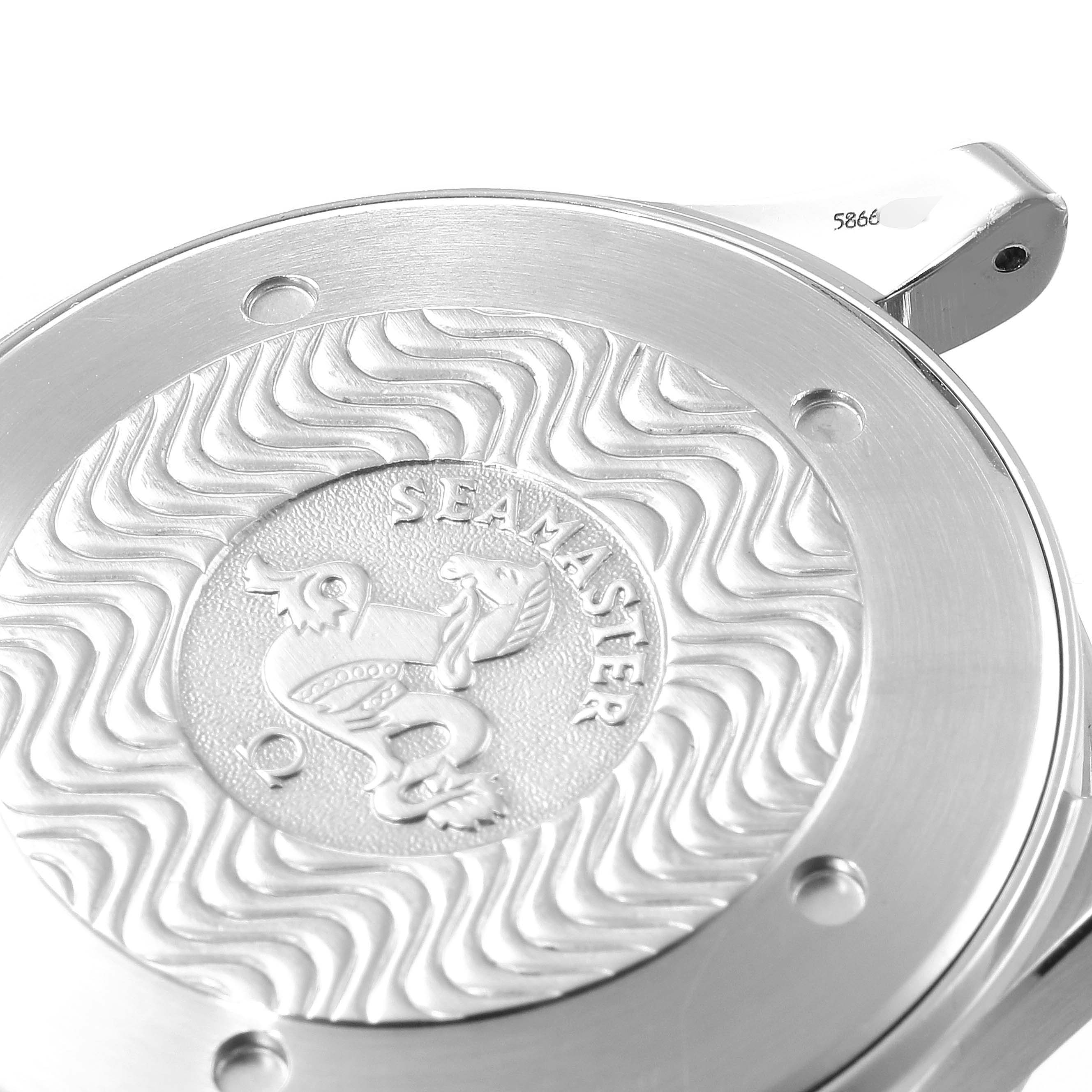 The image shows a close-up view of the case back for an Omega Seamaster 2541.80.00 Men
s Stainless Steel Blue Dial 2541.80.00 Men
s Stainless Steel Blue Dial watch.