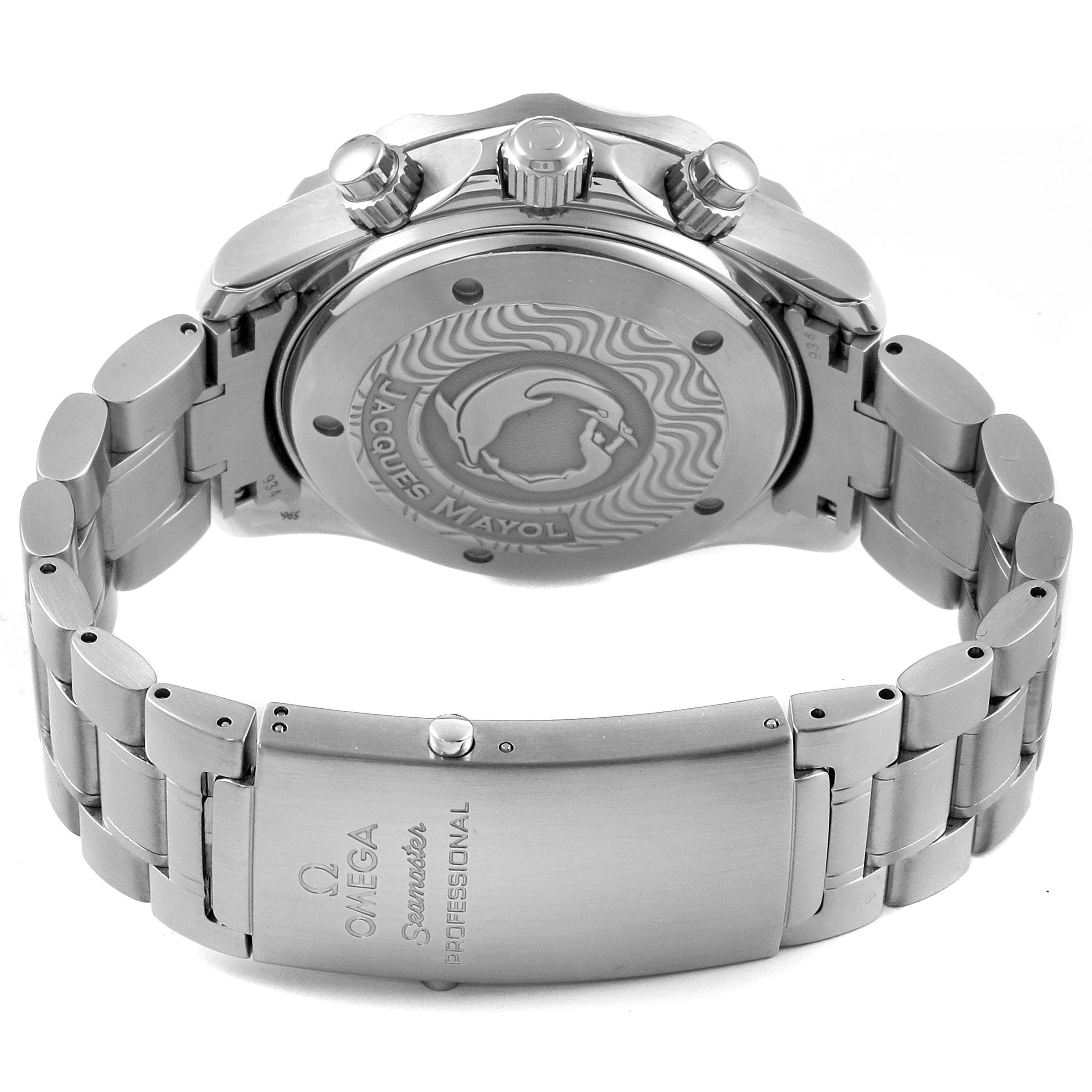 The image shows the back view of an Omega Seamaster 2595.30.00 Men
s Stainless Steel Silver Dial 2595.30.00 Men
s Stainless Steel Silver Dial watch, focusing on the bracelet and clasp.