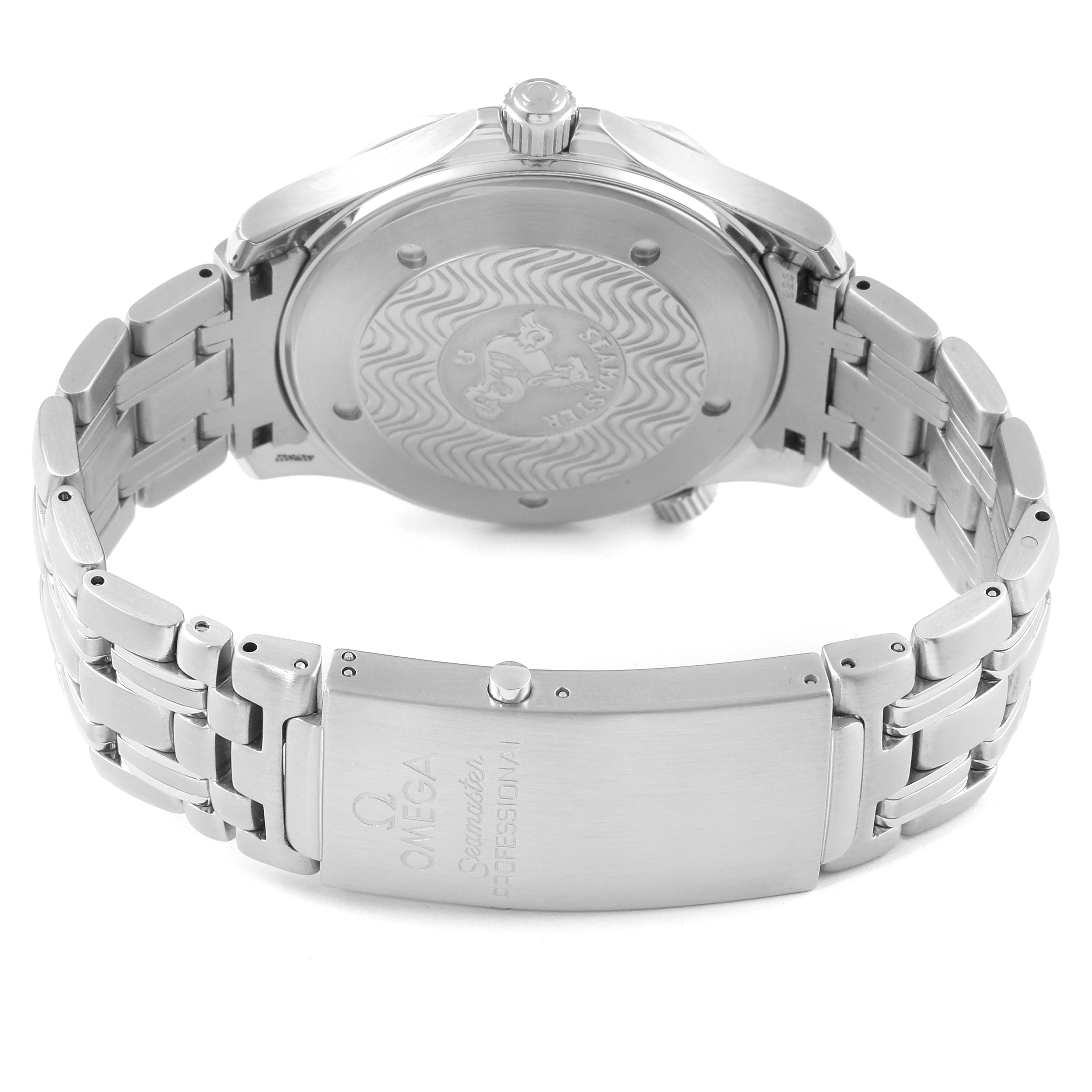 The image shows the back, clasp, and bracelet of an Omega Seamaster 2532.80.00 Men
s Stainless Steel Blue Dial 2532.80.00 Men
s Stainless Steel Blue Dial watch.