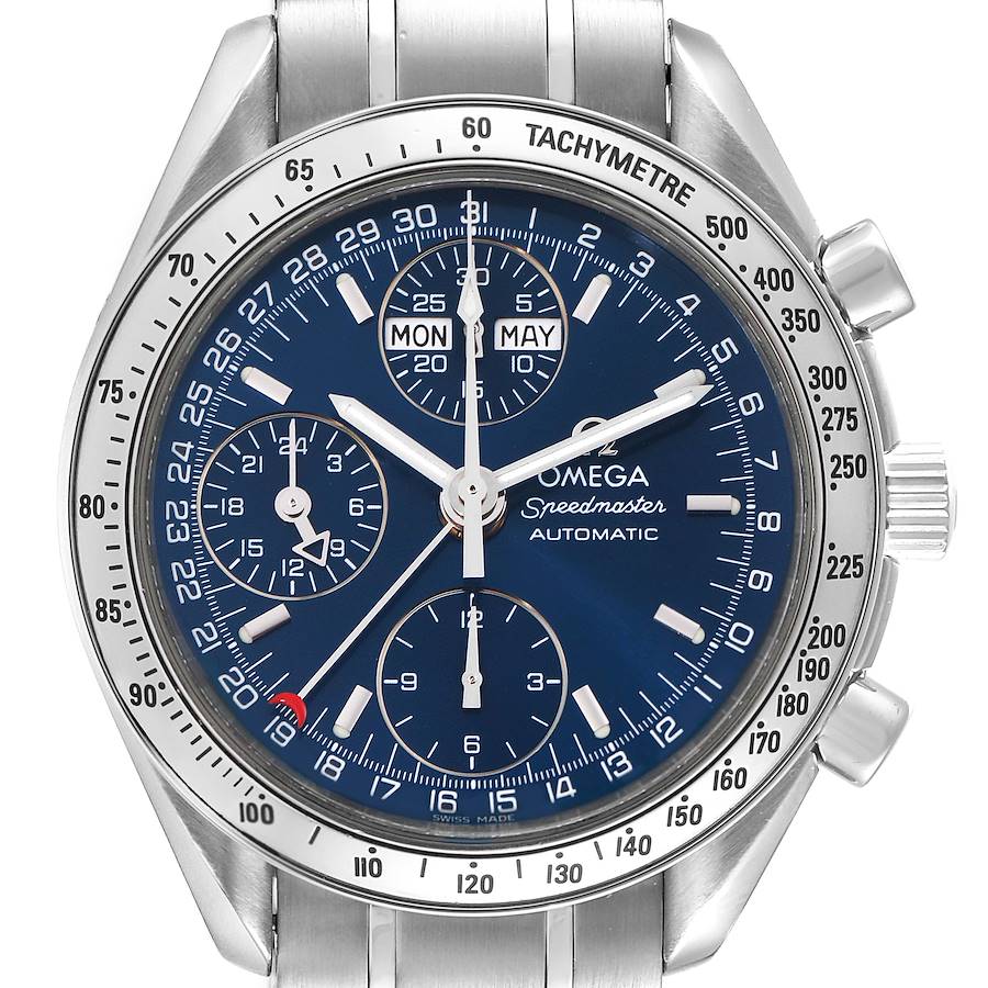 Omega Speedmaster Day-Date Blue Dial Steel Mens Watch 3523.80.00 Card SwissWatchExpo