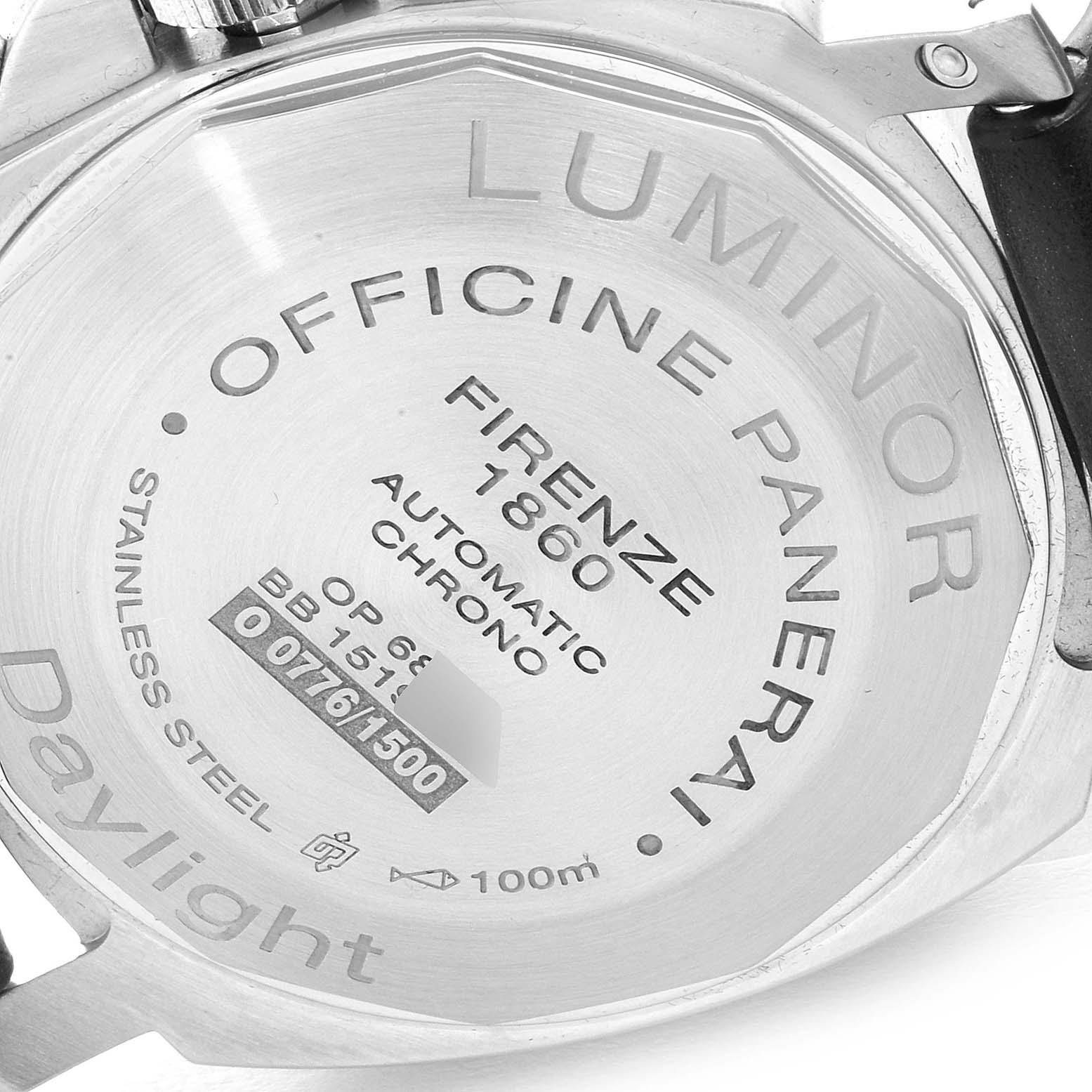 The image shows the back case of a Panerai Luminor PAM00356 Men's Stainless Steel Black Dial PAM00356 Men's Stainless Steel Black Dial watch, highlighting markings and model details.