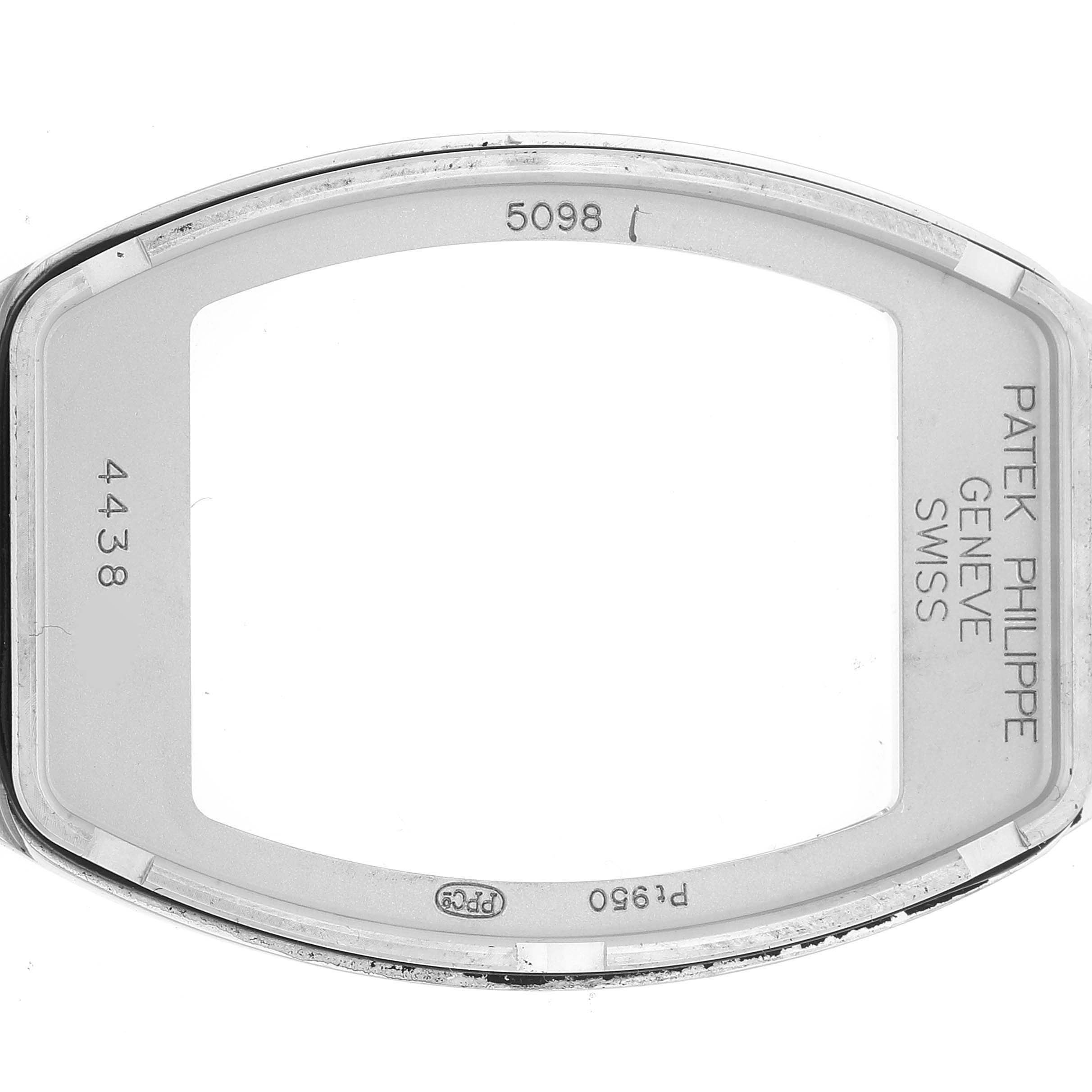 The image shows the case bezel of a Patek Philippe Gondolo 5098P Men's Platinum Silver Dial 5098P Men's Platinum Silver Dial watch, viewed from the top.