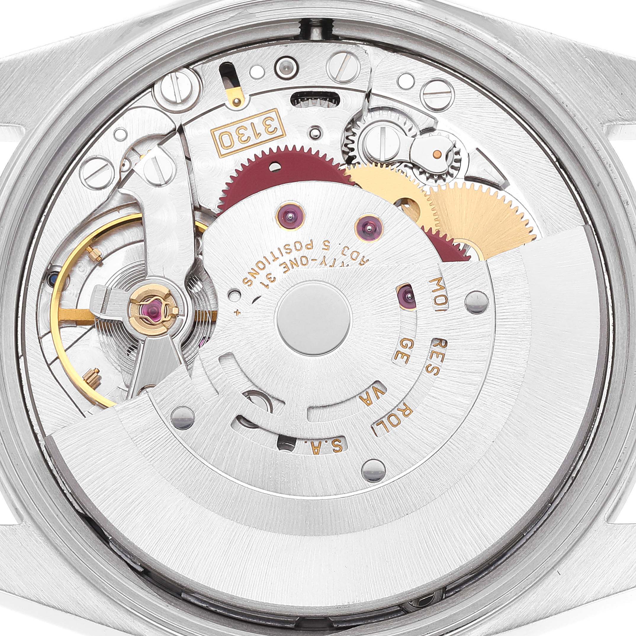 This image shows the internal mechanism of a Rolex Air-King 14000 Men's Stainless Steel Blue Dial 14000 Men's Stainless Steel Blue Dial watch from a top-down angle.