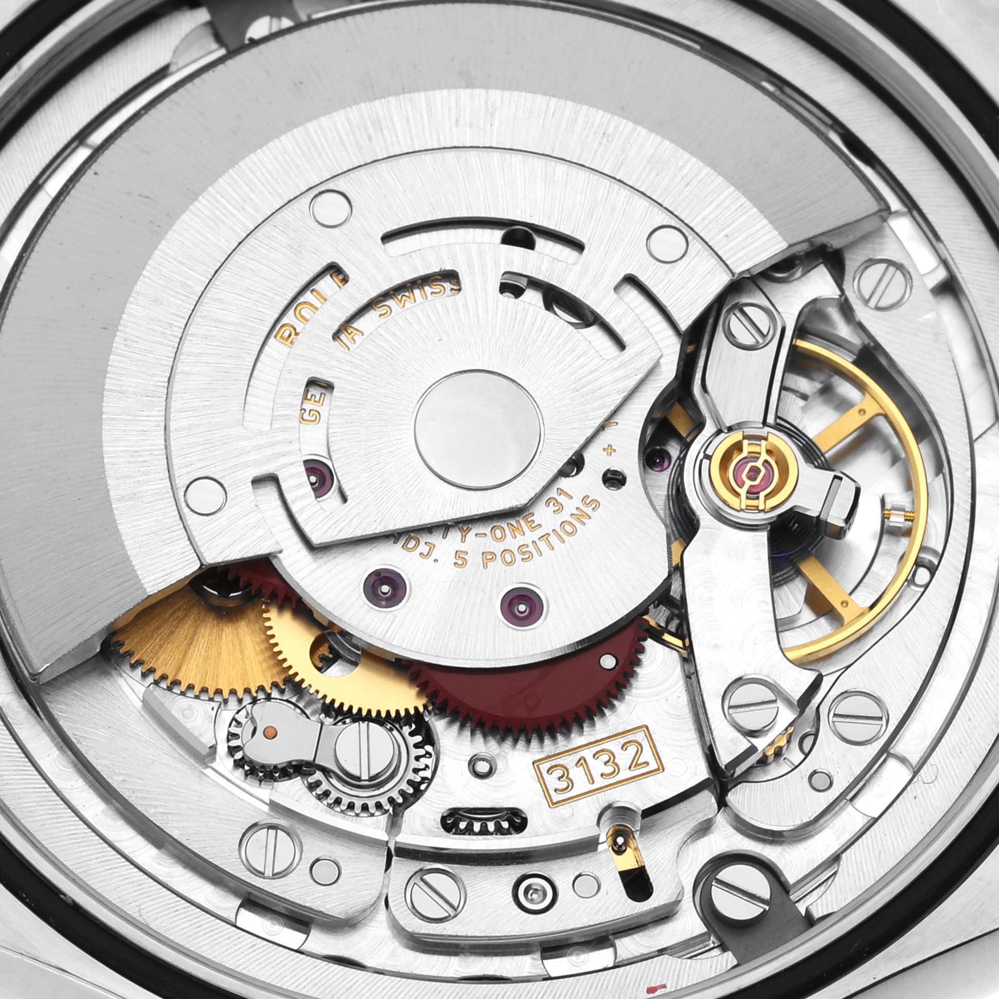 The image shows a close-up view of the internal movement mechanism of a Rolex Cellini 50509 Men's White Gold White Dial 50509 Men's White Gold White Dial model watch.