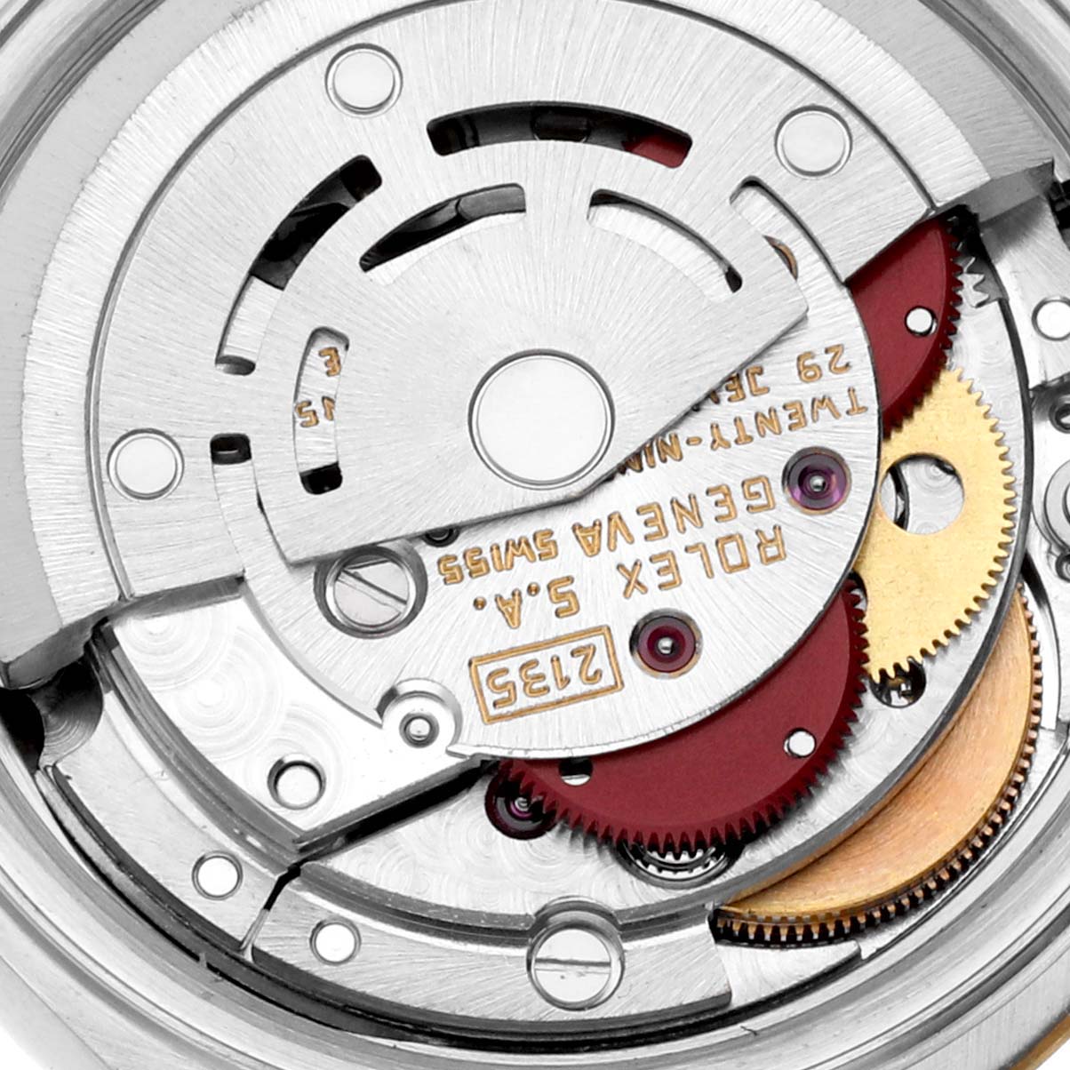 The image shows a close-up view of the internal movement mechanism of a Rolex Datejust 69173 Women's Steel and Gold (two tone) Champagne Dial 69173 Women's Steel and Gold (two tone) Champagne Dial watch.