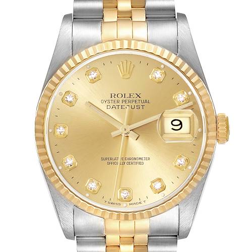 Photo of Rolex Datejust Champagne Diamond Dial Steel Yellow Gold Mens Watch 16233 Box Papers