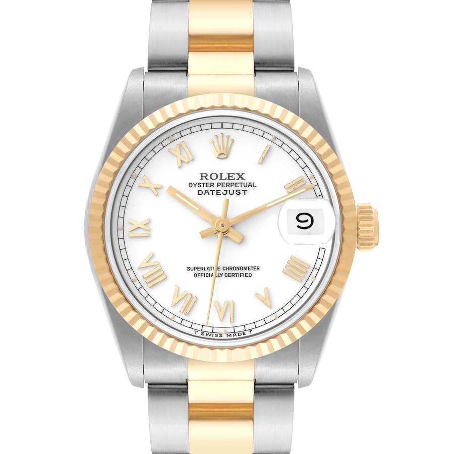 Rolex Datejust Midsize White Roman Dial Steel Yellow Gold Ladies Watch 68273 SwissWatchExpo