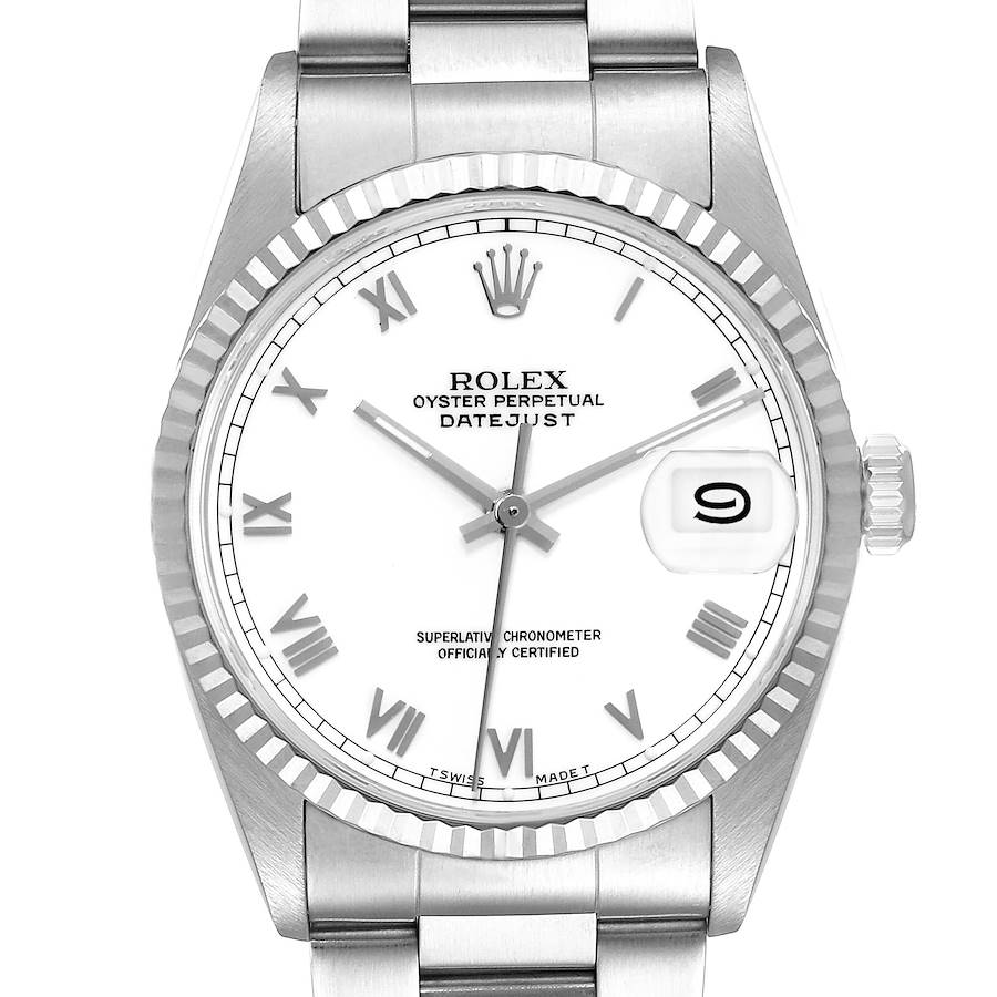 Rolex Datejust Roman Dial Steel White Gold Mens Watch 16234 SwissWatchExpo