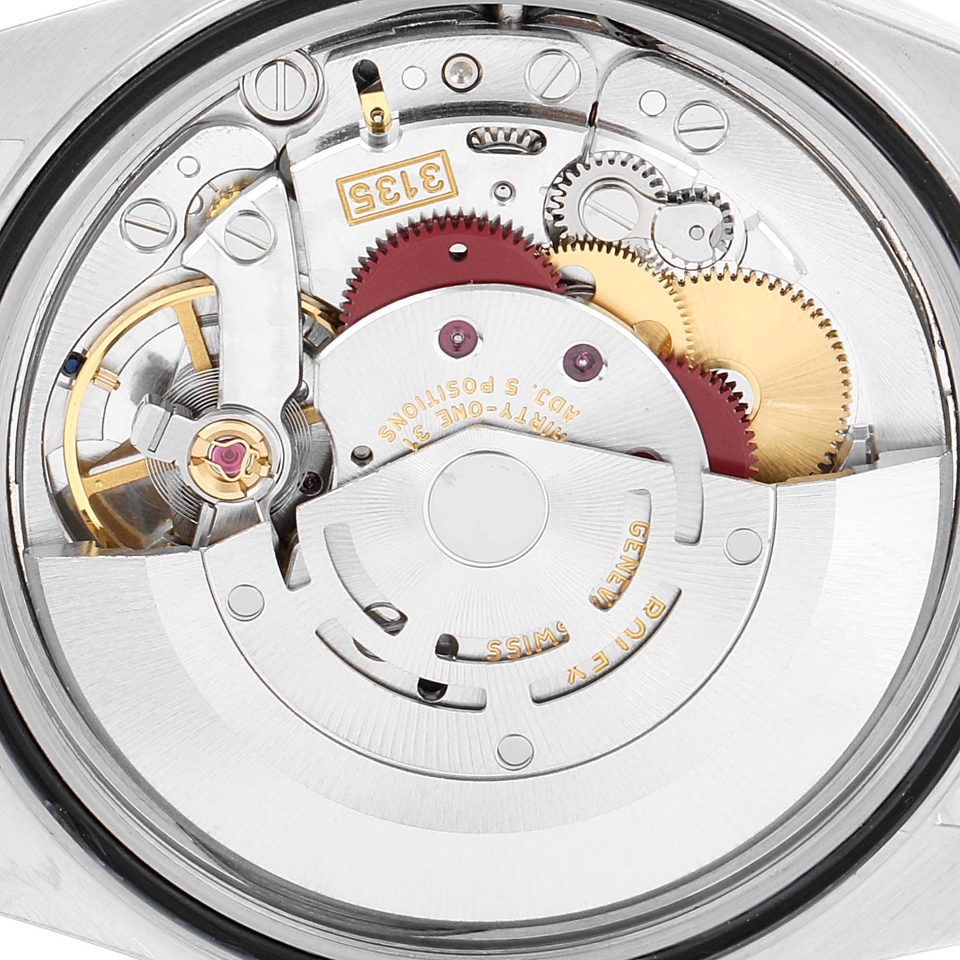 This image shows the internal mechanism and movement components of a Rolex Datejust 16233 Men's Steel and Gold (two tone) Blue Dial 16233 Men's Steel and Gold (two tone) Blue Dial watch.