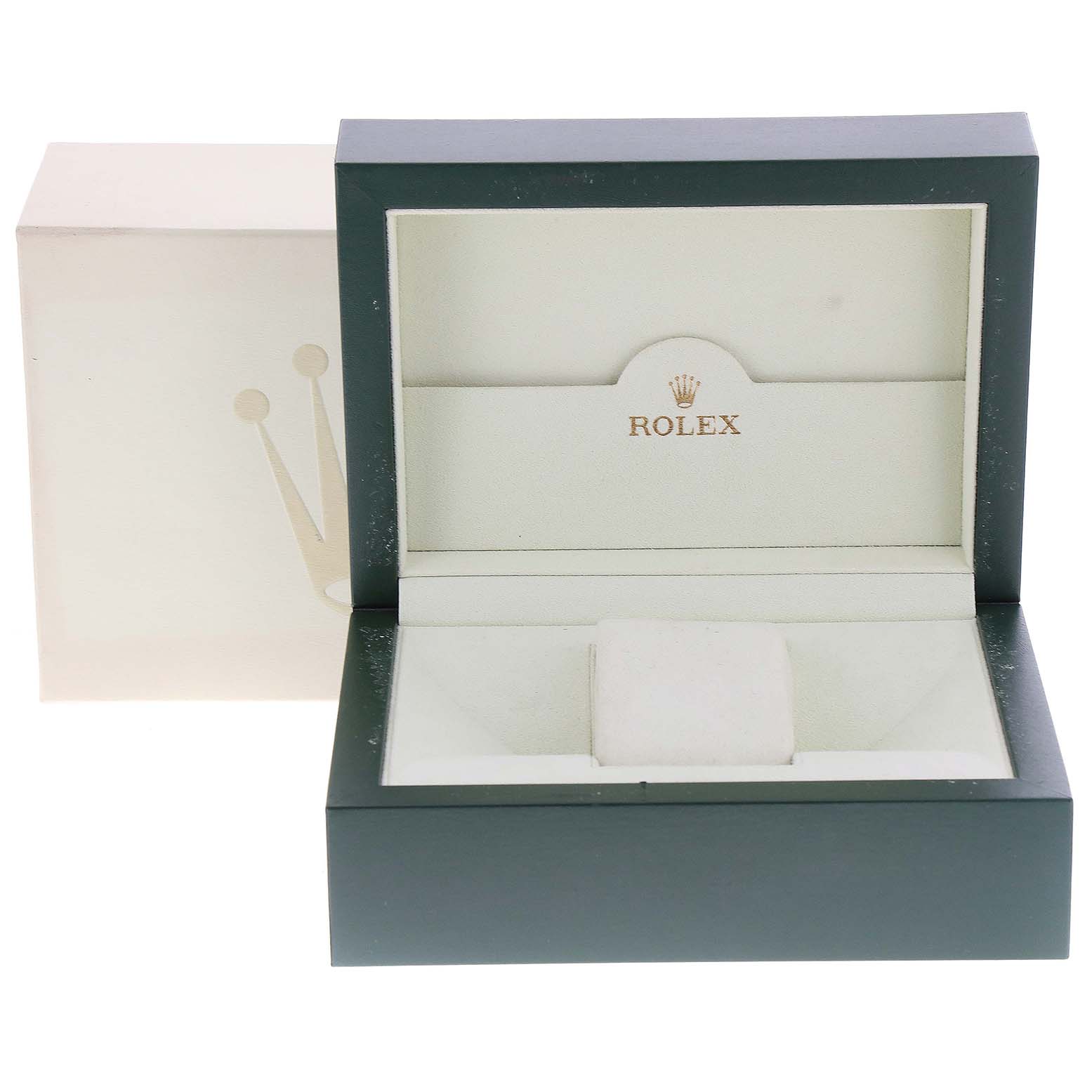 The image shows an open Rolex Datejust 179174 Women's Stainless Steel Mother of Pearl Dial 179174 Women's Stainless Steel Mother of Pearl Dial watch box with the inner and outer packaging visible.