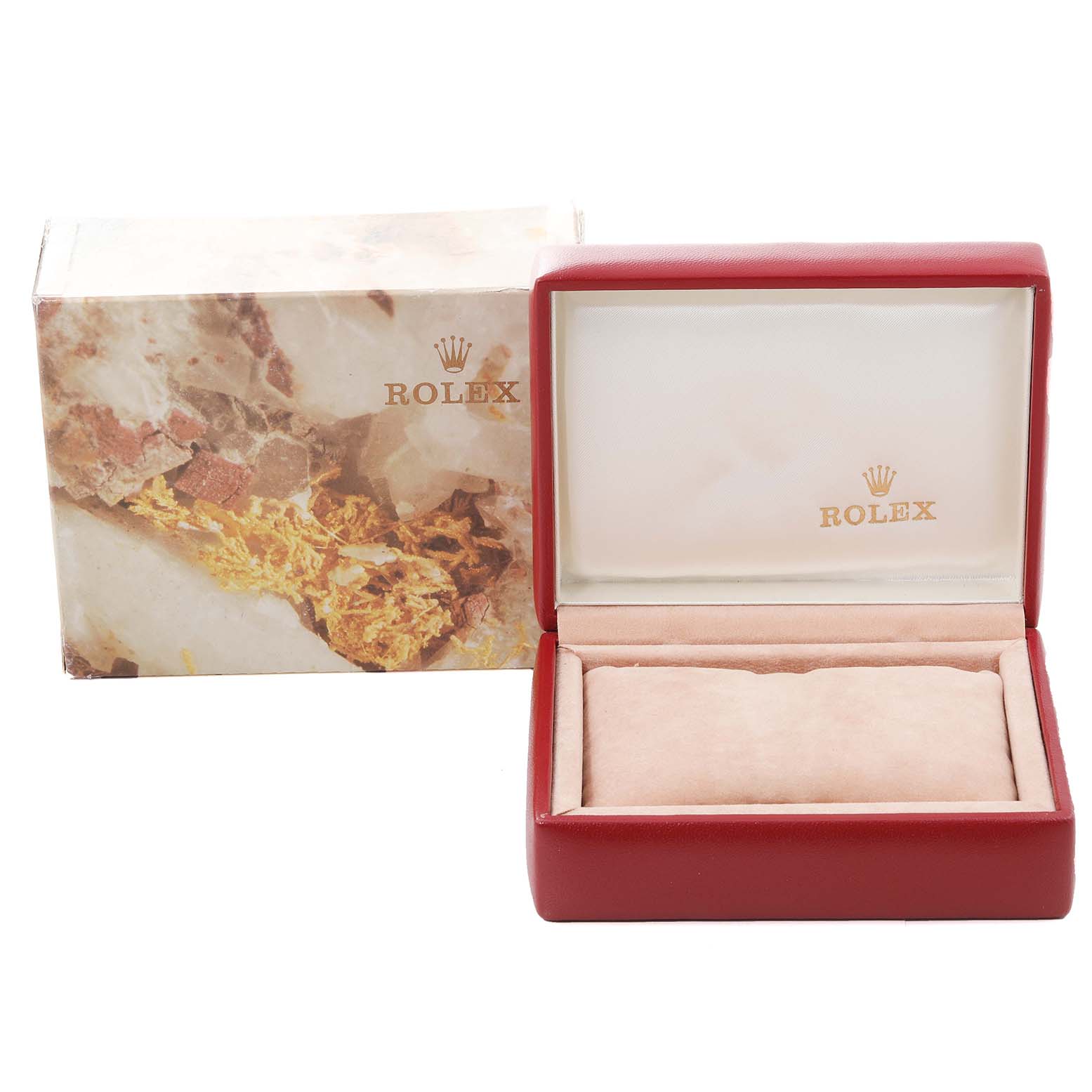 The image shows an empty Rolex Datejust 69173 Women's Steel and Gold (two tone) Champagne Dial 69173 Women's Steel and Gold (two tone) Champagne Dial watch box and its outer packaging.