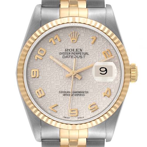 Photo of Rolex Datejust Steel Yellow Gold Ivory Anniversary Dial Watch 16233 Box Papers