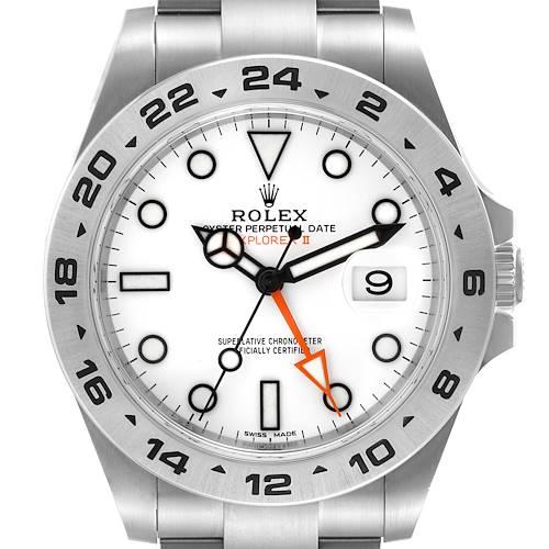 Photo of Rolex Explorer II GMT 42 White Dial Orange Hand Steel Mens Watch 216570 Box Card