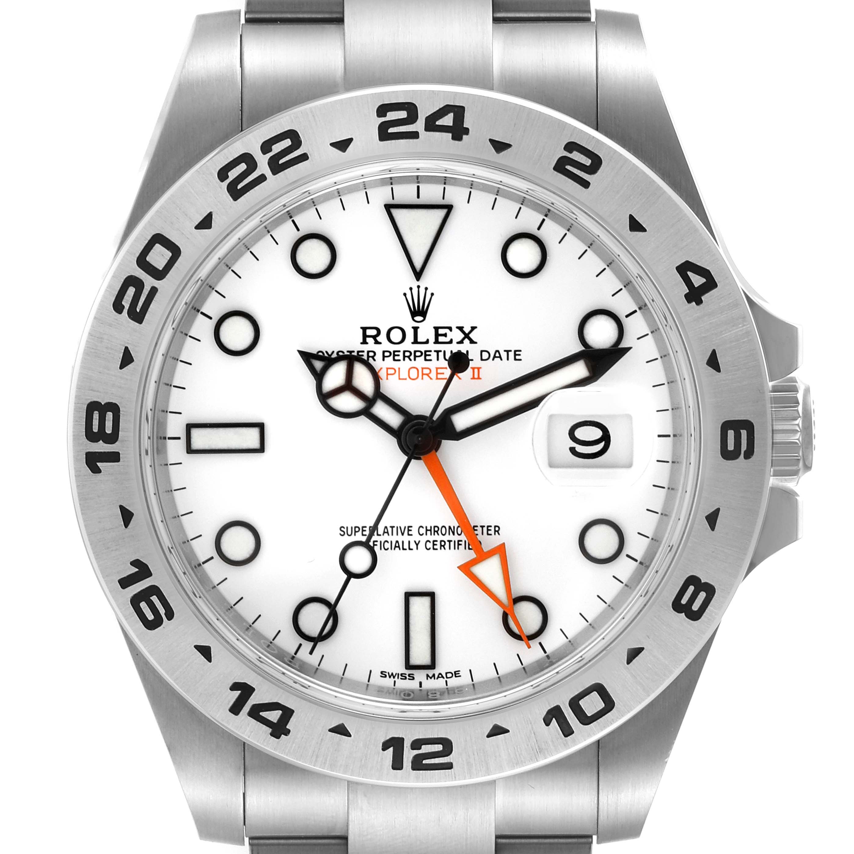 The image shows a close-up of the Rolex Explorer 216570 Men
s Stainless Steel White Dial 216570 Men
s Stainless Steel White Dial watch face, displaying the bezel, dial, and part of the bracelet.