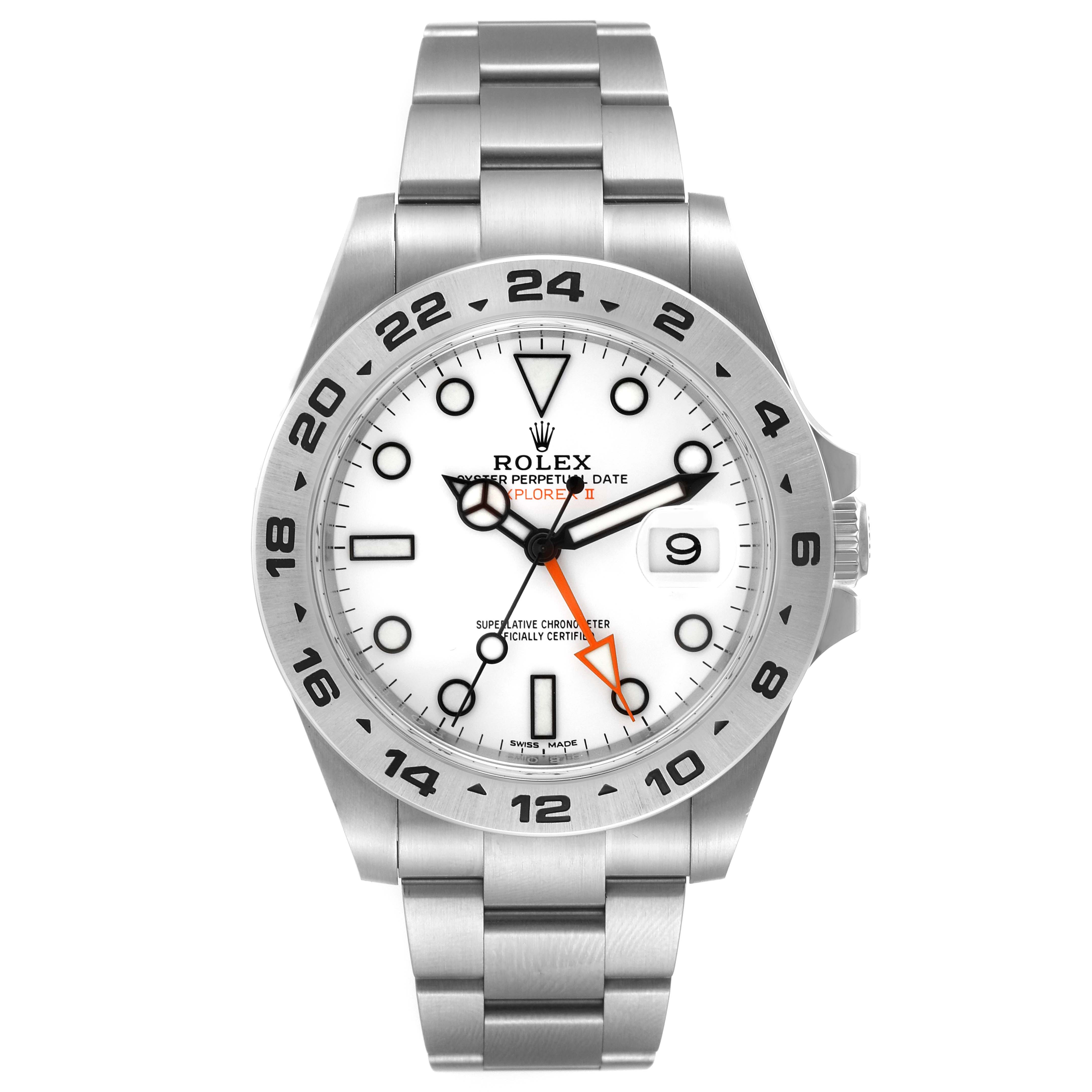 The image shows a front view of a Rolex Explorer 216570 Men
s Stainless Steel White Dial 216570 Men
s Stainless Steel White Dial watch, displaying the dial, bezel, and bracelet.