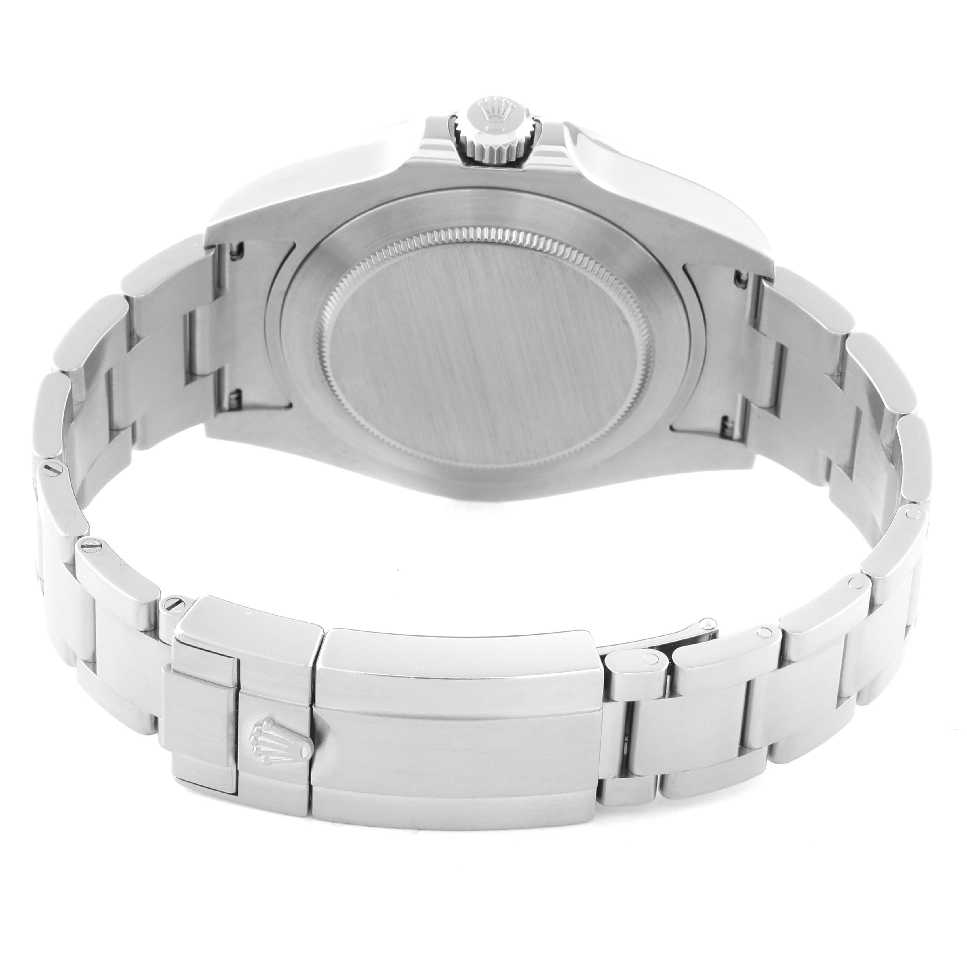 This image shows the back and side of the Rolex Explorer 216570 Men's Stainless Steel White Dial 216570 Men's Stainless Steel White Dial watch, highlighting the clasp and bracelet links.