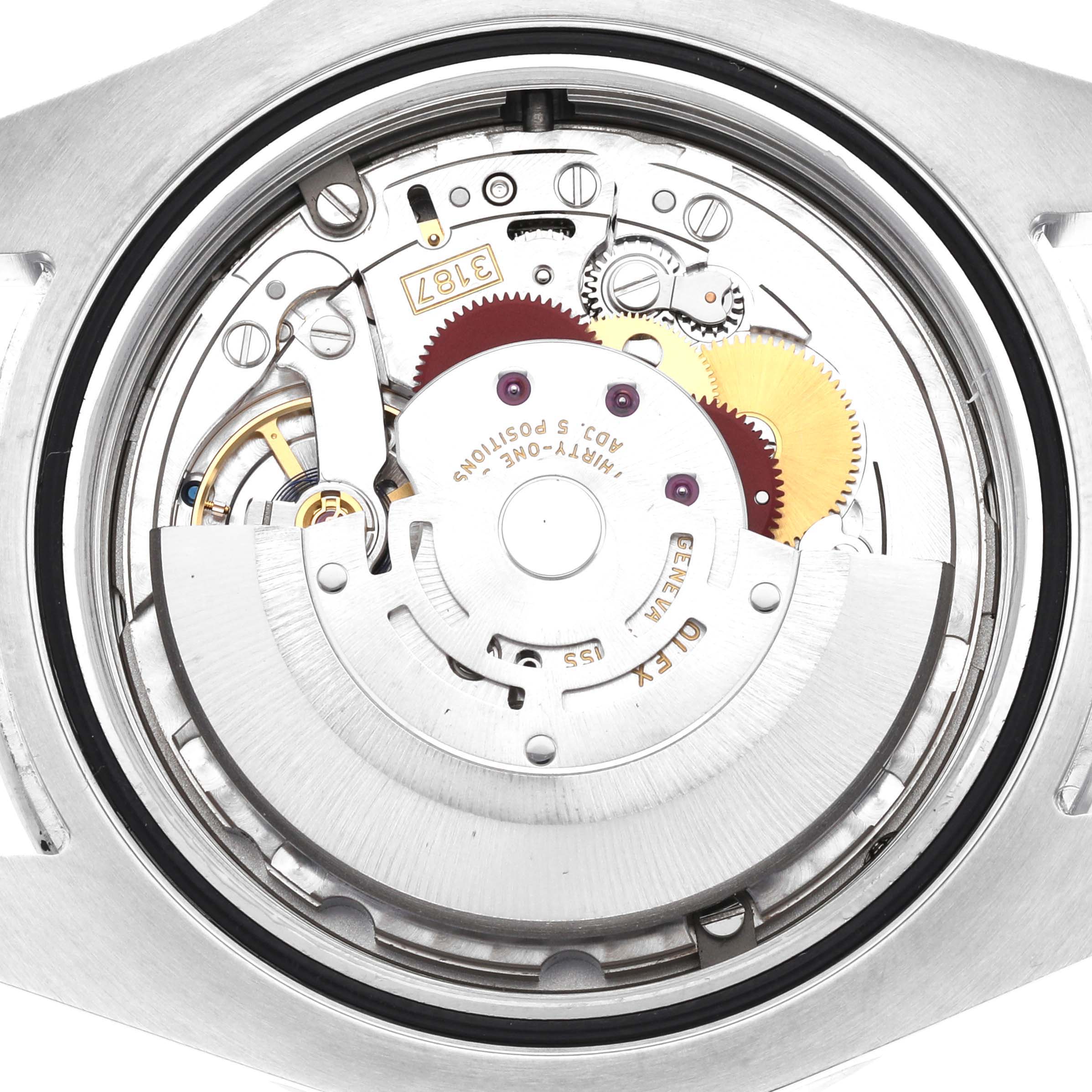 This image shows a close-up of the inner movement mechanism of a Rolex Explorer 216570 Men's Stainless Steel White Dial 216570 Men's Stainless Steel White Dial watch.