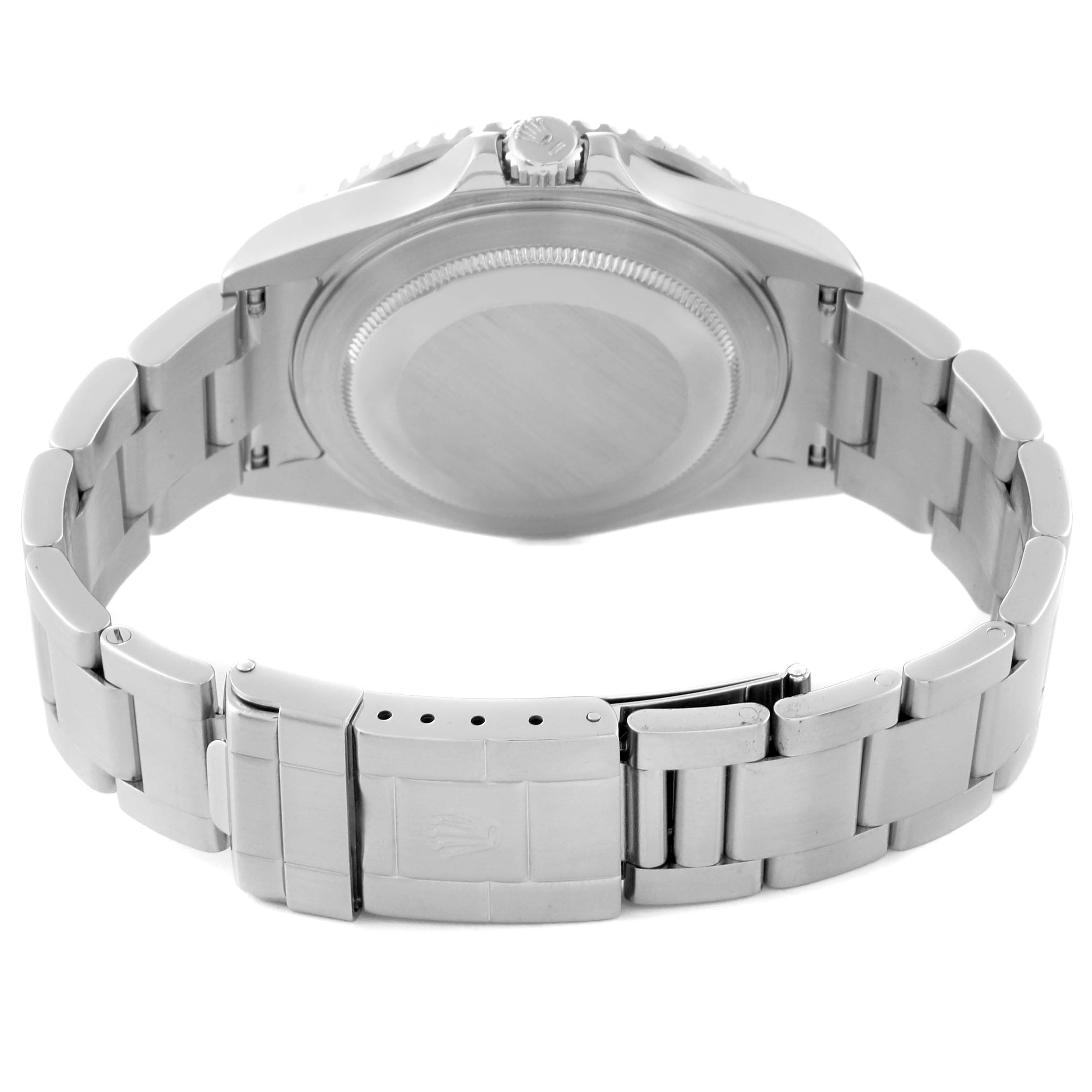 This image shows the back and clasp of a Rolex GMT-Master 16710 Men's Stainless Steel Black Dial 16710 Men's Stainless Steel Black Dial watch from a rear angle.