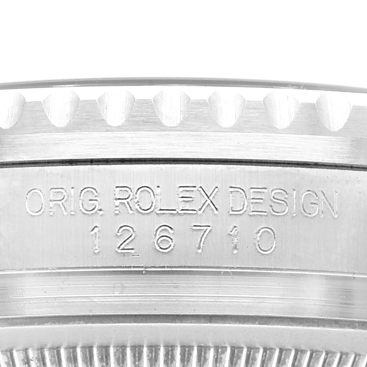 The image shows a close-up of the case side of a Rolex GMT-Master 126710BLRO Men
s Stainless Steel Black Dial 126710BLRO Men
s Stainless Steel Black Dial watch, highlighting the model number 126710 and branding.