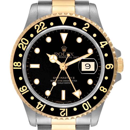 Photo of Rolex GMT Master II Yellow Gold Steel Oyster Bracelet Watch 16713 Box Papers