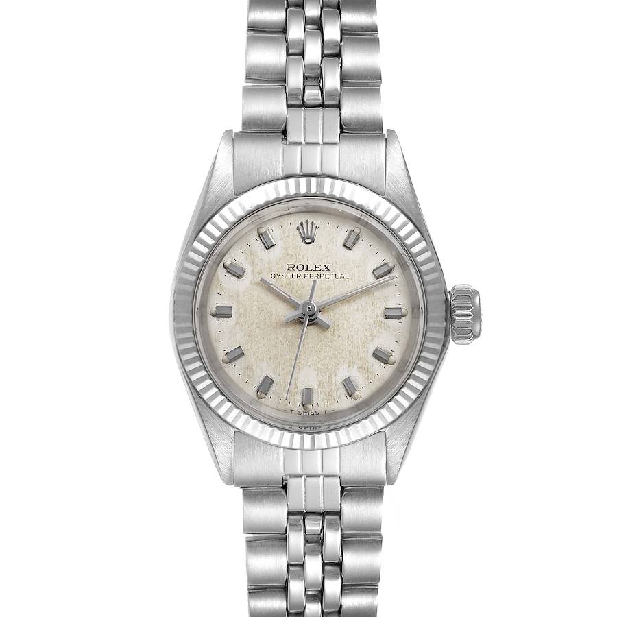 Rolex Oyster Perpetual Non Date Steel White Gold Ladies Vintage Watch 6619 SwissWatchExpo