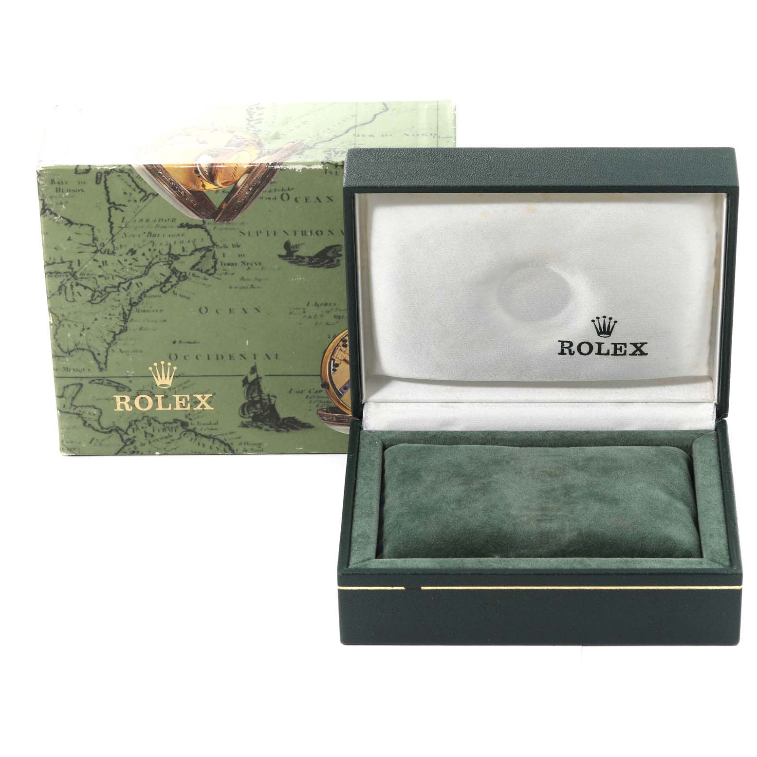 This image shows a Rolex Oyster Perpetual 76080 Women's Stainless Steel Blue Dial 76080 Women's Stainless Steel Blue Dial watch box and packaging from a frontal angle.