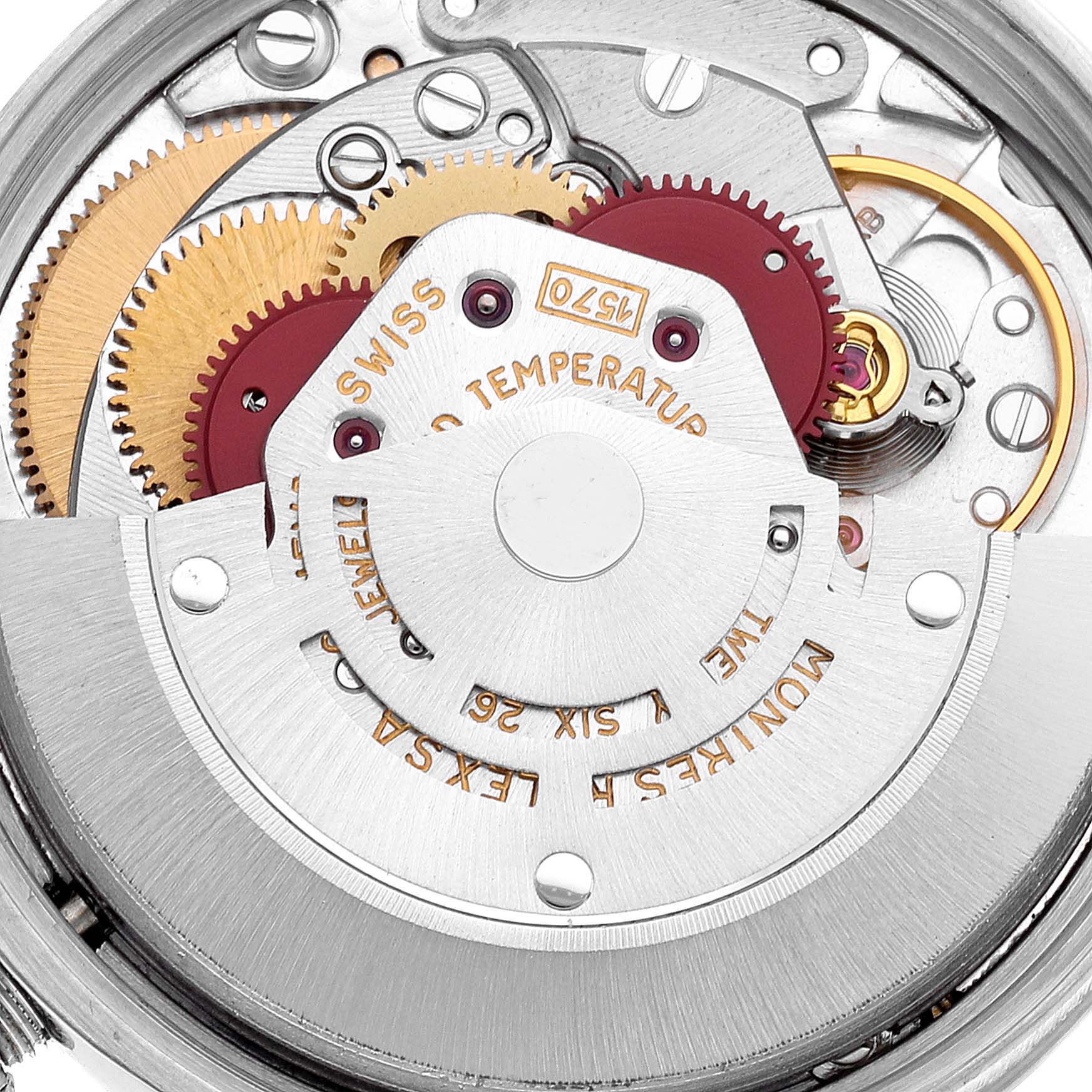 This close-up image shows the intricate internal mechanism of the Rolex Vintage Collection 1002 Men's Stainless Steel Silver Dial 1002 Men's Stainless Steel Silver Dial model watch.