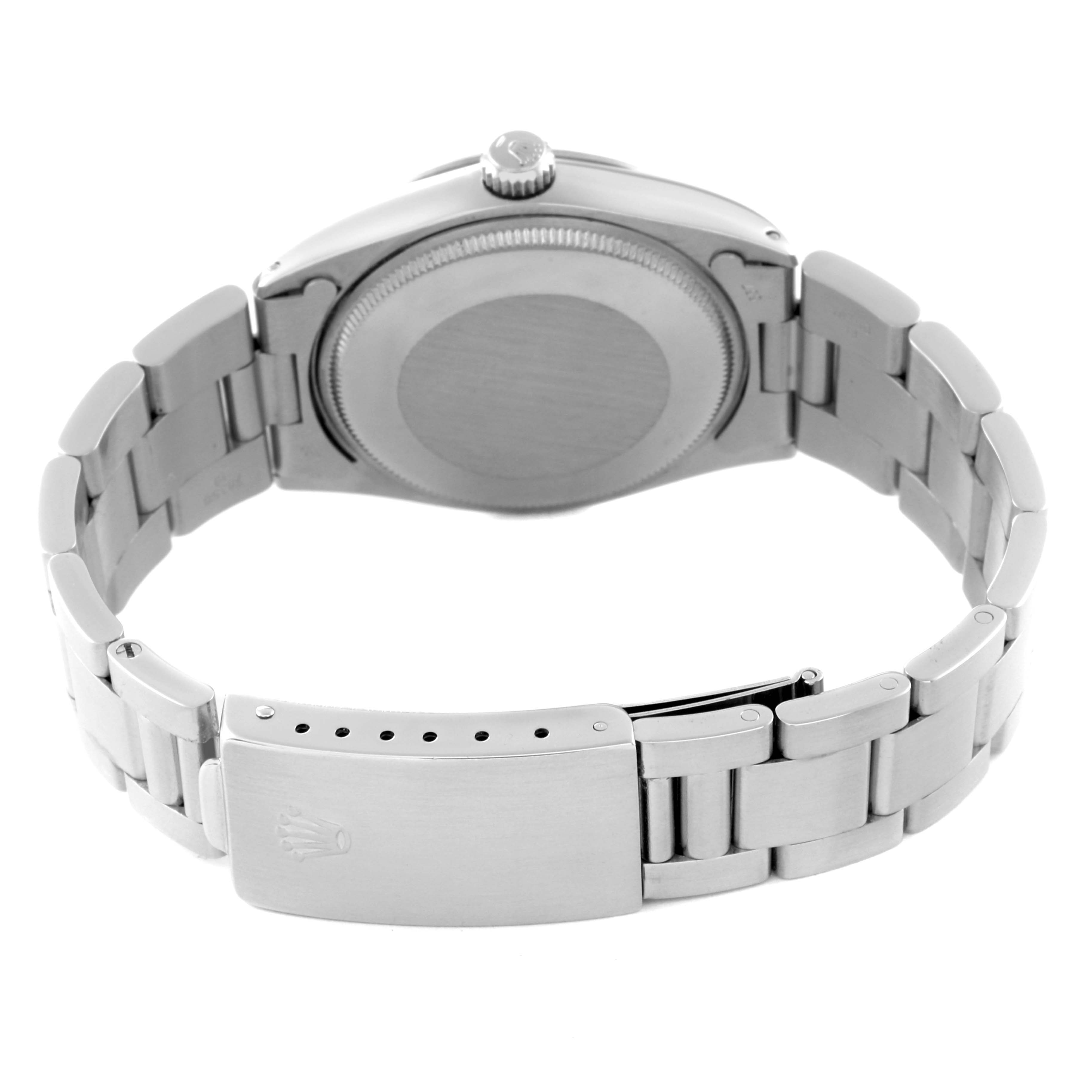 This image shows the back view of the Rolex Vintage Collection 1002 Men's Stainless Steel Silver Dial 1002 Men's Stainless Steel Silver Dial model, highlighting the clasp and caseback.