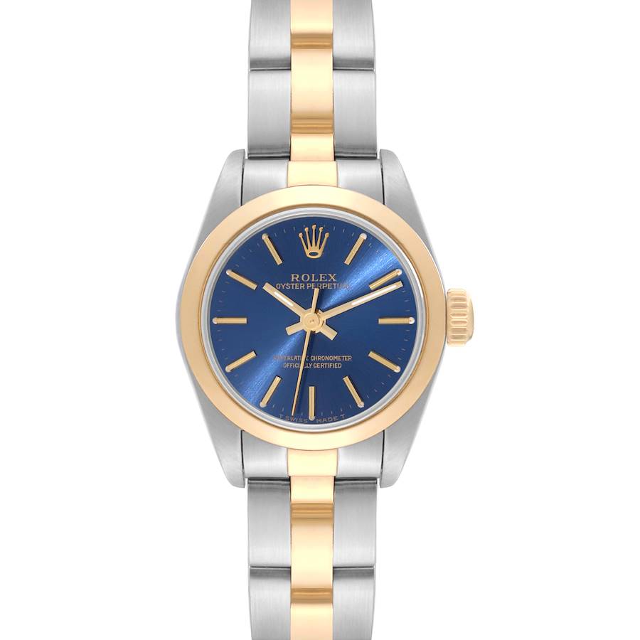 Rolex Oyster Perpetual Steel Yellow Gold Blue Dial Watch 67183 SwissWatchExpo