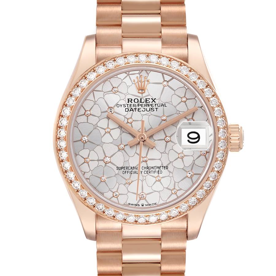 The Rolex Datejust watch is shown from the front, displaying the dial, bezel, and bracelet.