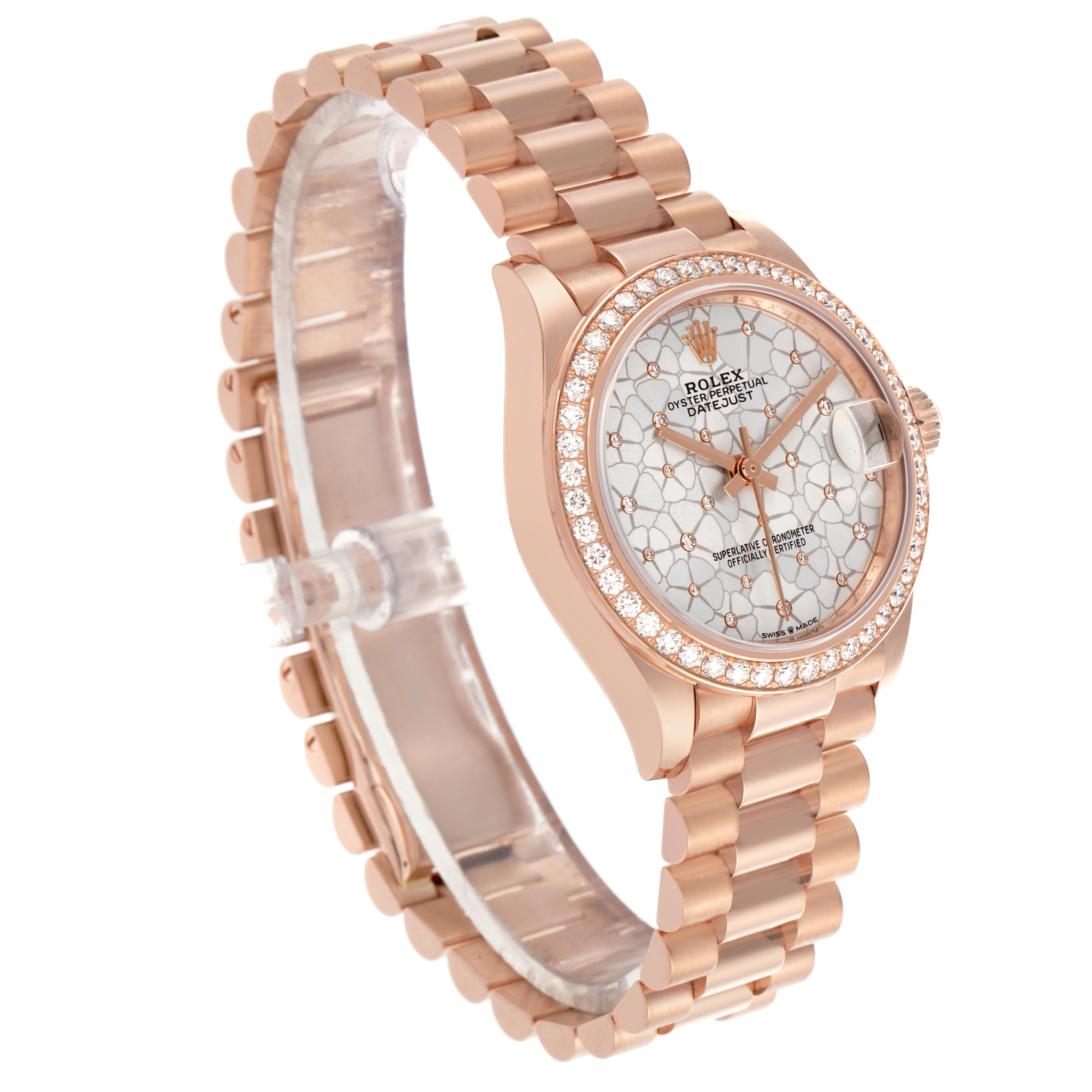 The Rolex Datejust watch is shown at a three-quarter angle, displaying the face, bezel, and bracelet.