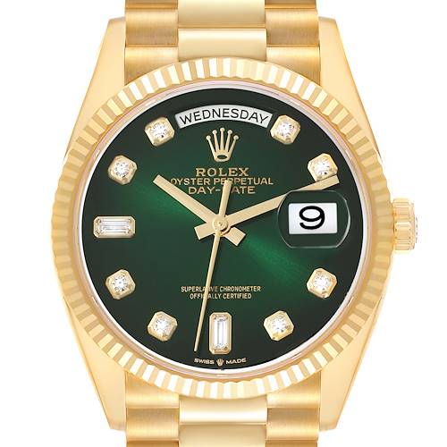 Photo of Rolex President Day-Date Yellow Gold Green Diamond Dial Mens Watch 128238