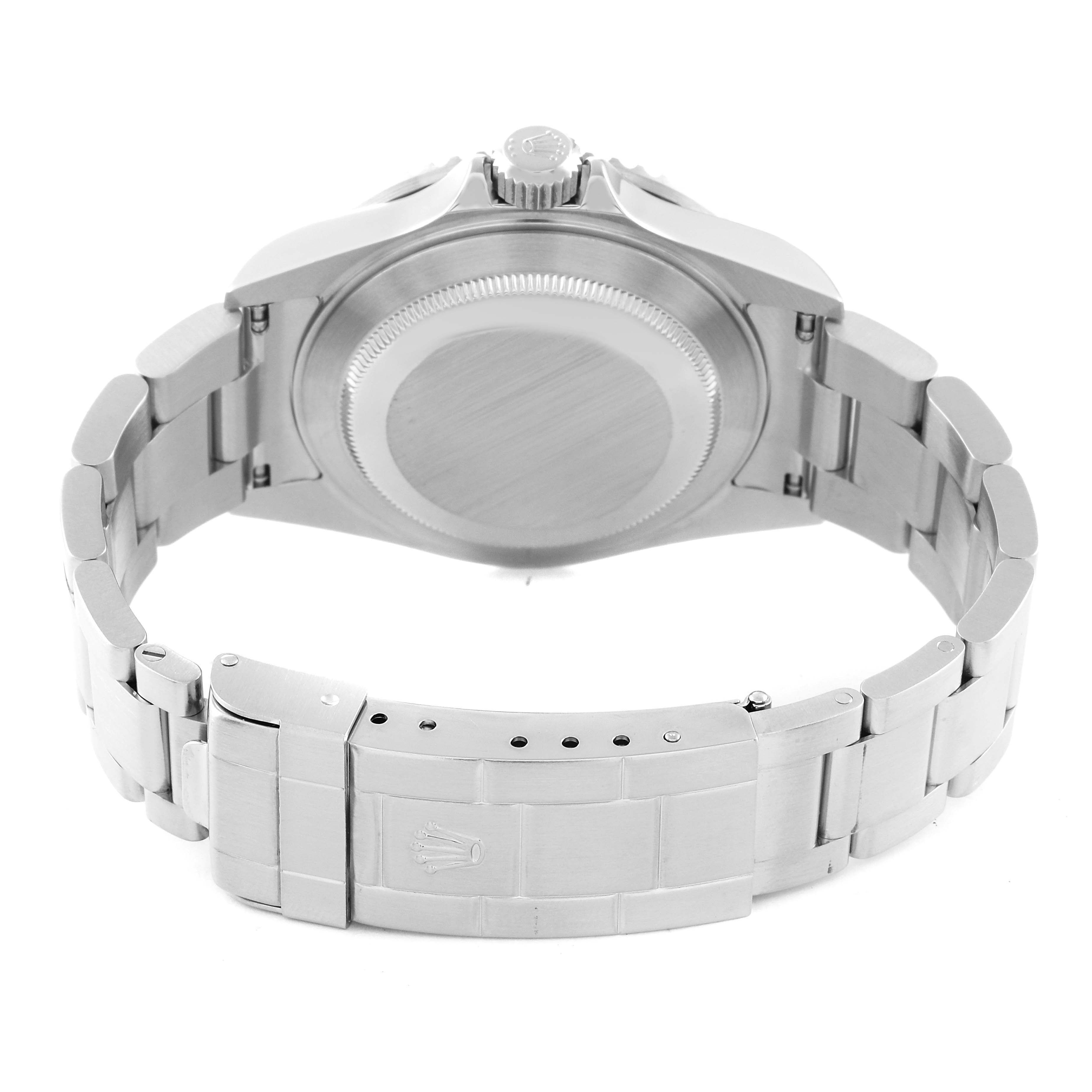 This image shows the back view of the Rolex Submariner 16610 Men's Stainless Steel Black Dial 16610 Men's Stainless Steel Black Dial watch, highlighting the case back, bracelet, and clasp.