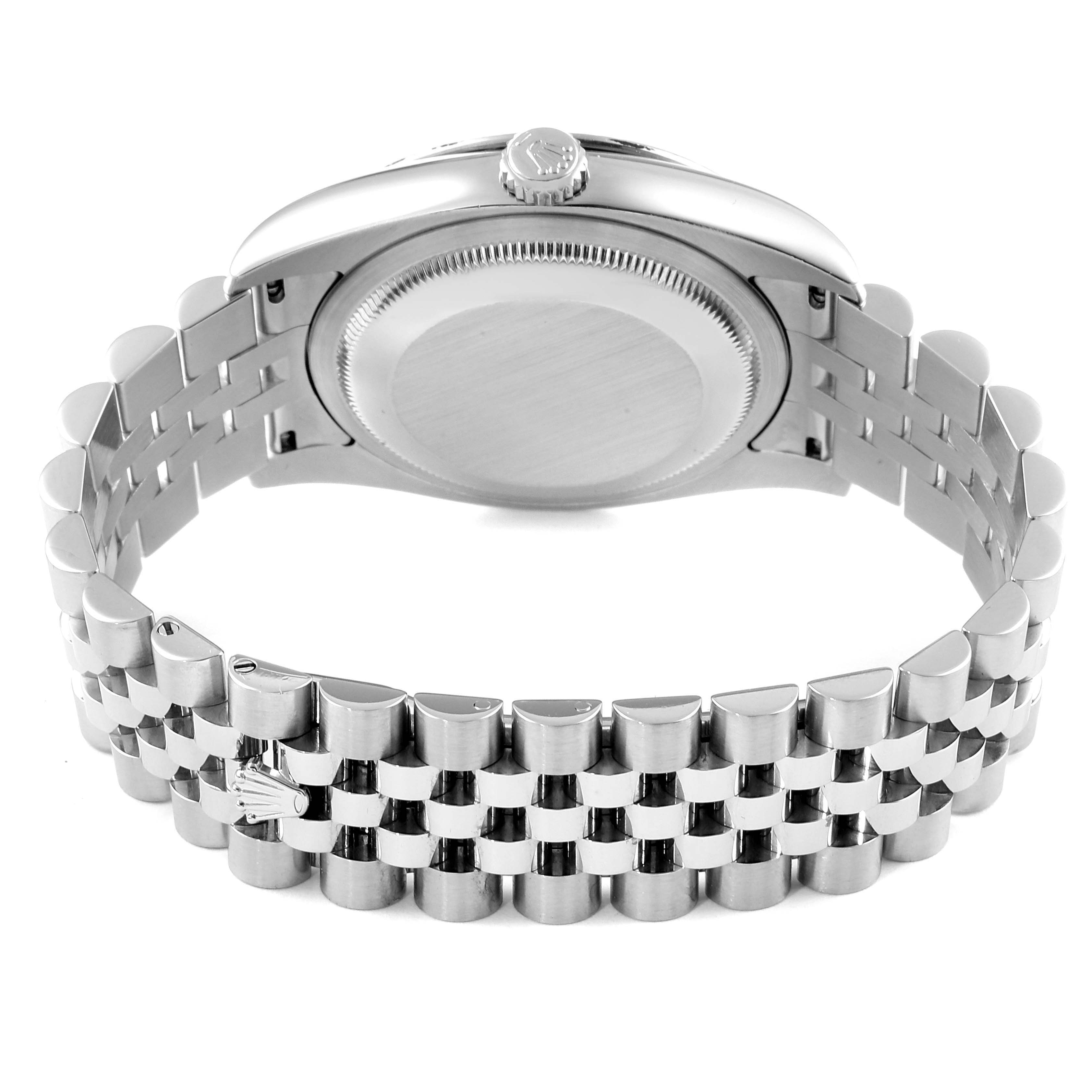 The image shows the back case and stainless steel bracelet of the Rolex Turn-o-Graph 116264 Men
s Stainless Steel White Dial 116264 Men
s Stainless Steel White Dial watch from a rear angle.