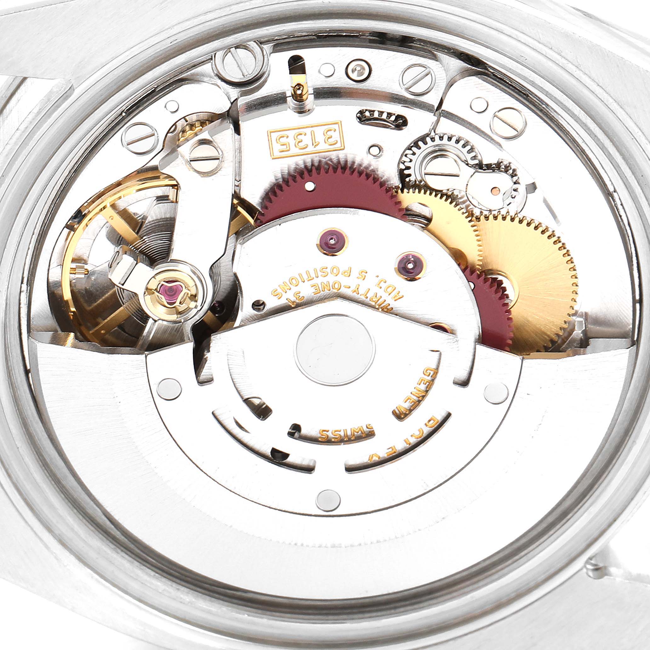 This image shows the internal mechanical movement of the Rolex Turn-o-Graph 116264 Men
s Stainless Steel White Dial 116264 Men
s Stainless Steel White Dial watch from a top-down view.