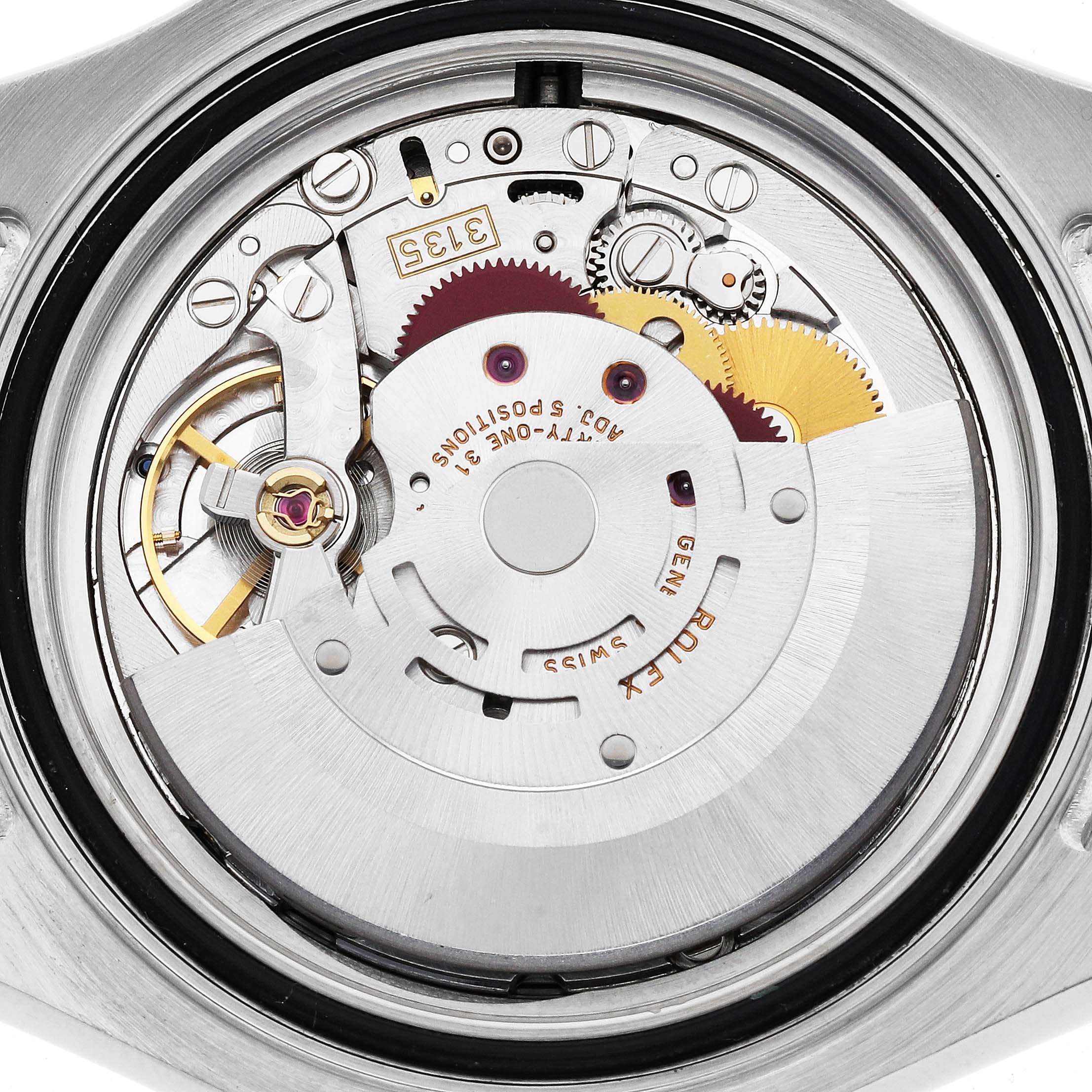 The image shows an internal view of the watch movement mechanism of a Rolex Yacht-Master 16622 Men's Stainless Steel Silver Dial 16622 Men's Stainless Steel Silver Dial model.