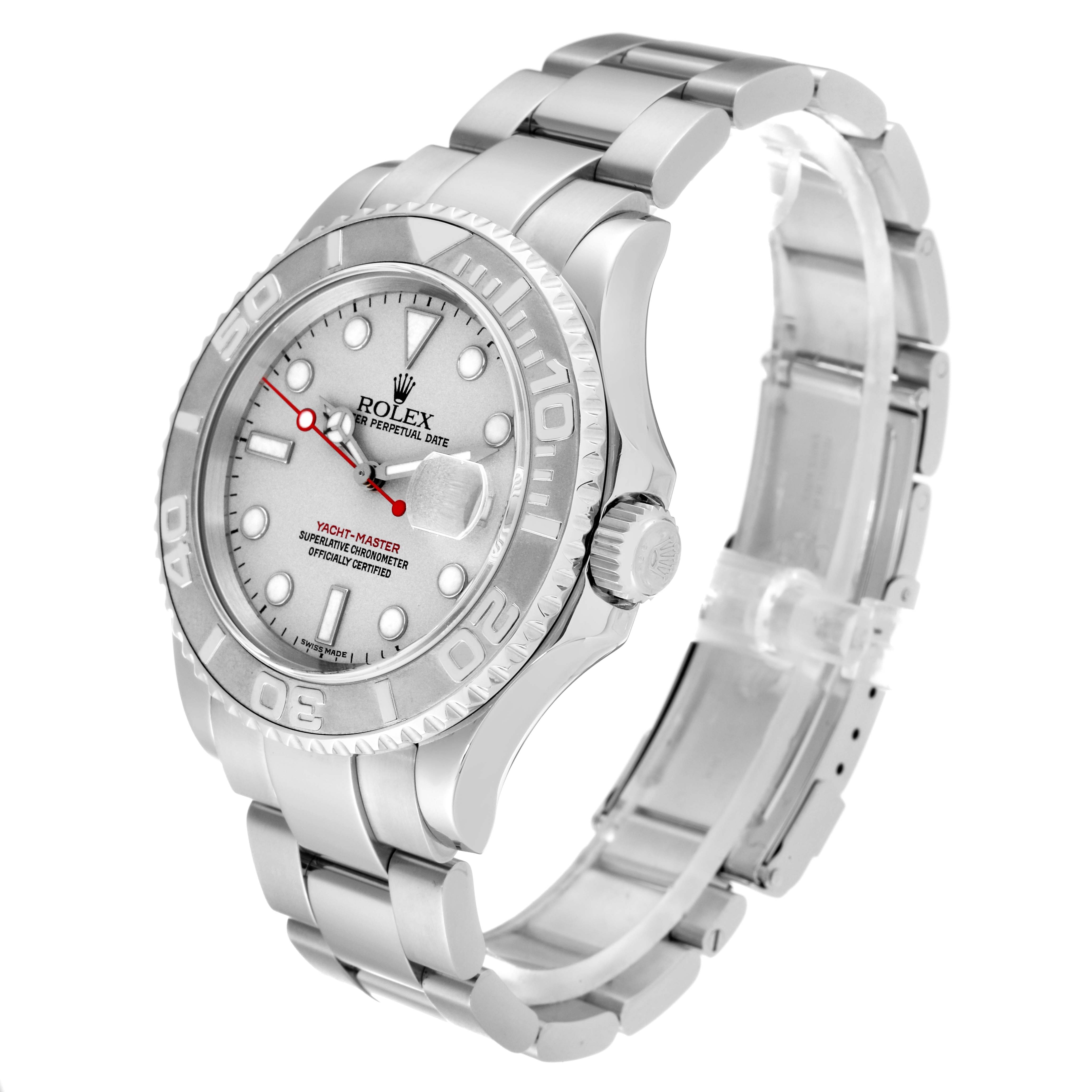 The image shows a Rolex Yacht-Master 16622 Men's Stainless Steel Silver Dial 16622 Men's Stainless Steel Silver Dial watch at a three-quarter angle, displaying its face, bezel, crown, and bracelet.