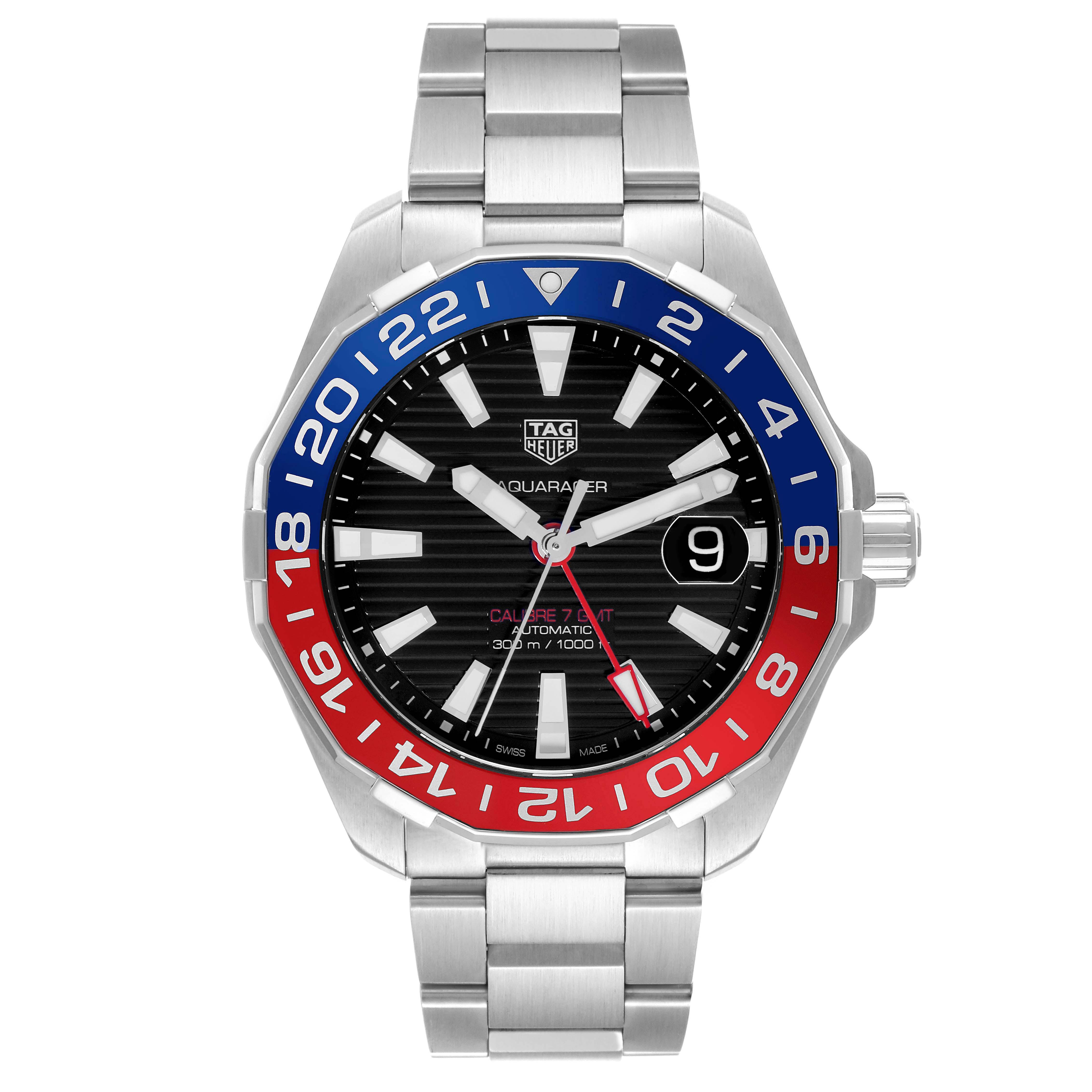 The Tag Heuer Aquaracer WAY201F.BA0927 Men
s Stainless Steel Black Dial WAY201F.BA0927 Men
s Stainless Steel Black Dial is shown from a front angle, highlighting its bezel, dial, hands, and bracelet.
