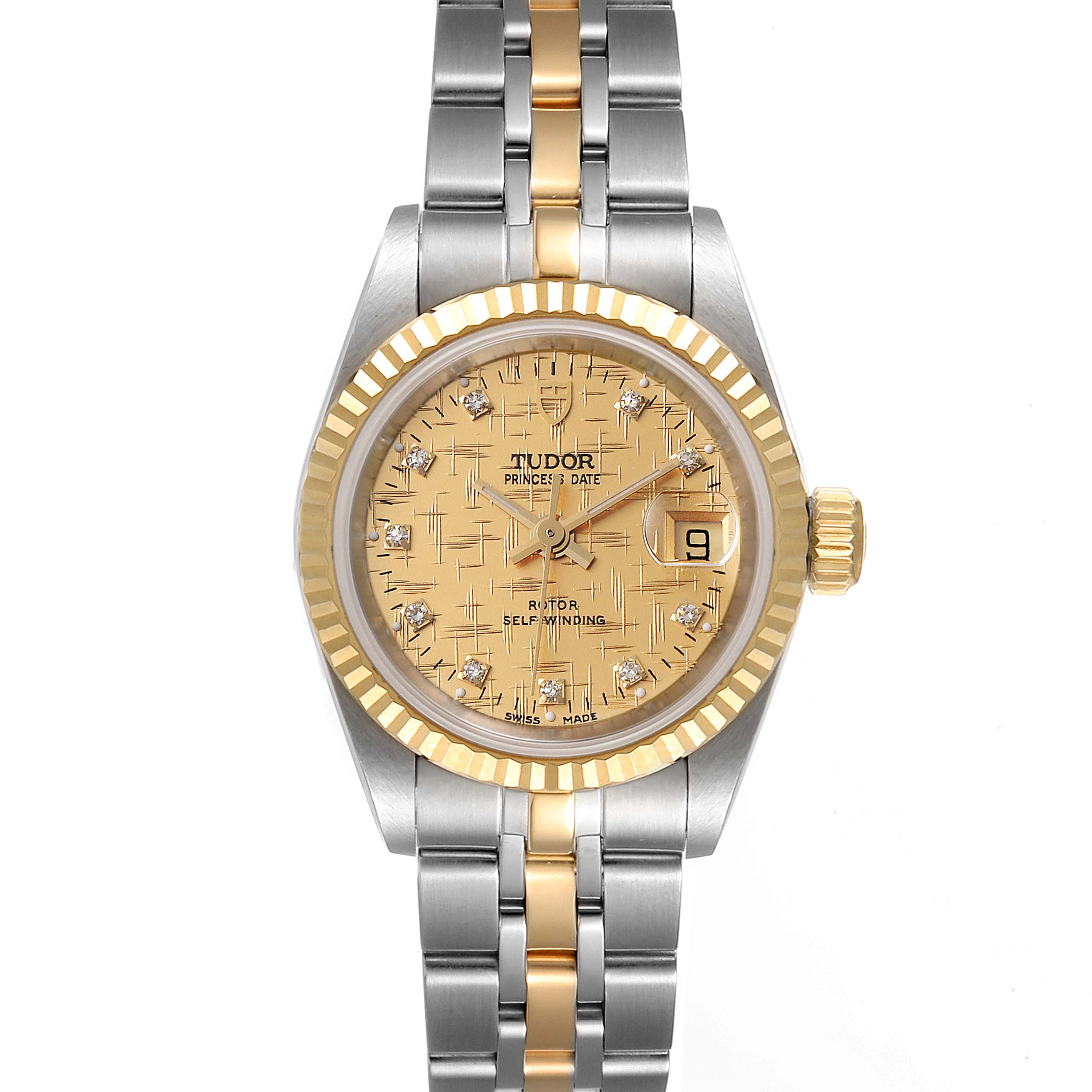 Tudor Princess Date Steel Yellow Gold Champagne Diamond Dial Watch