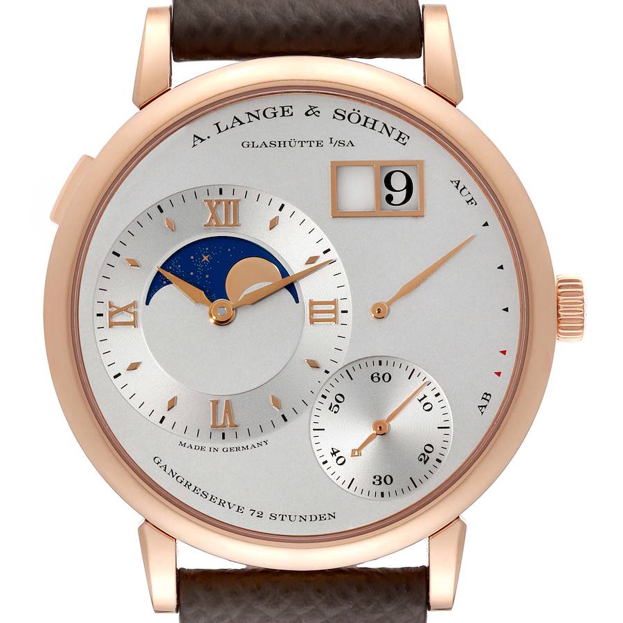 A. Lange Sohne Grand Lange 1 Rose Gold Moonphase Mens Watch 139.032 Box Papers SwissWatchExpo