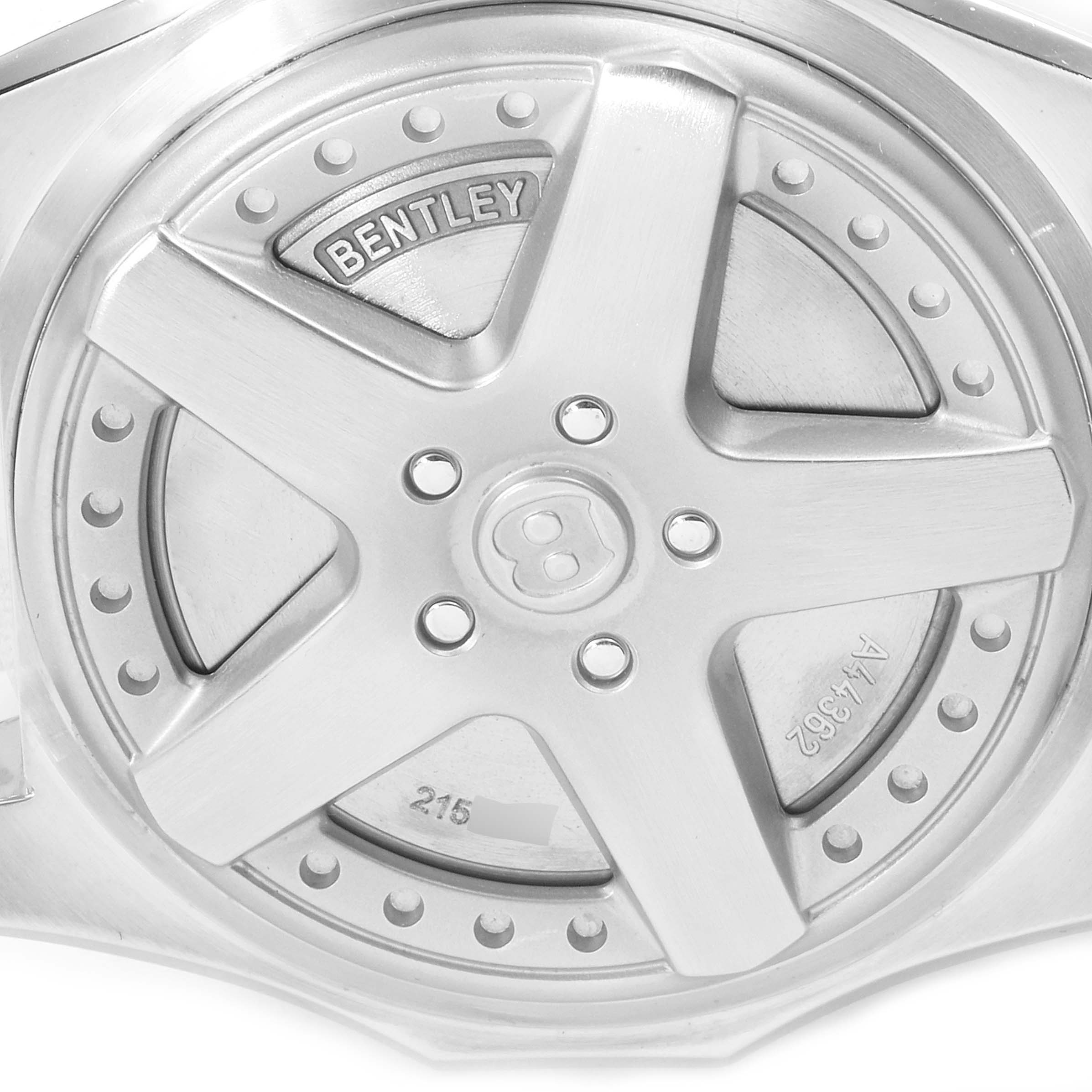 This image shows the back case of a Bentley model watch by Breitling, highlighting the design and branding.