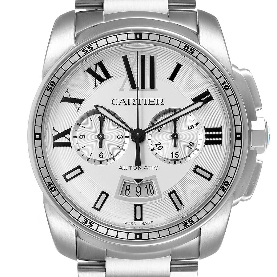 Cartier Calibre Silver Dial Chronograph Mens Watch W7100045 SwissWatchExpo